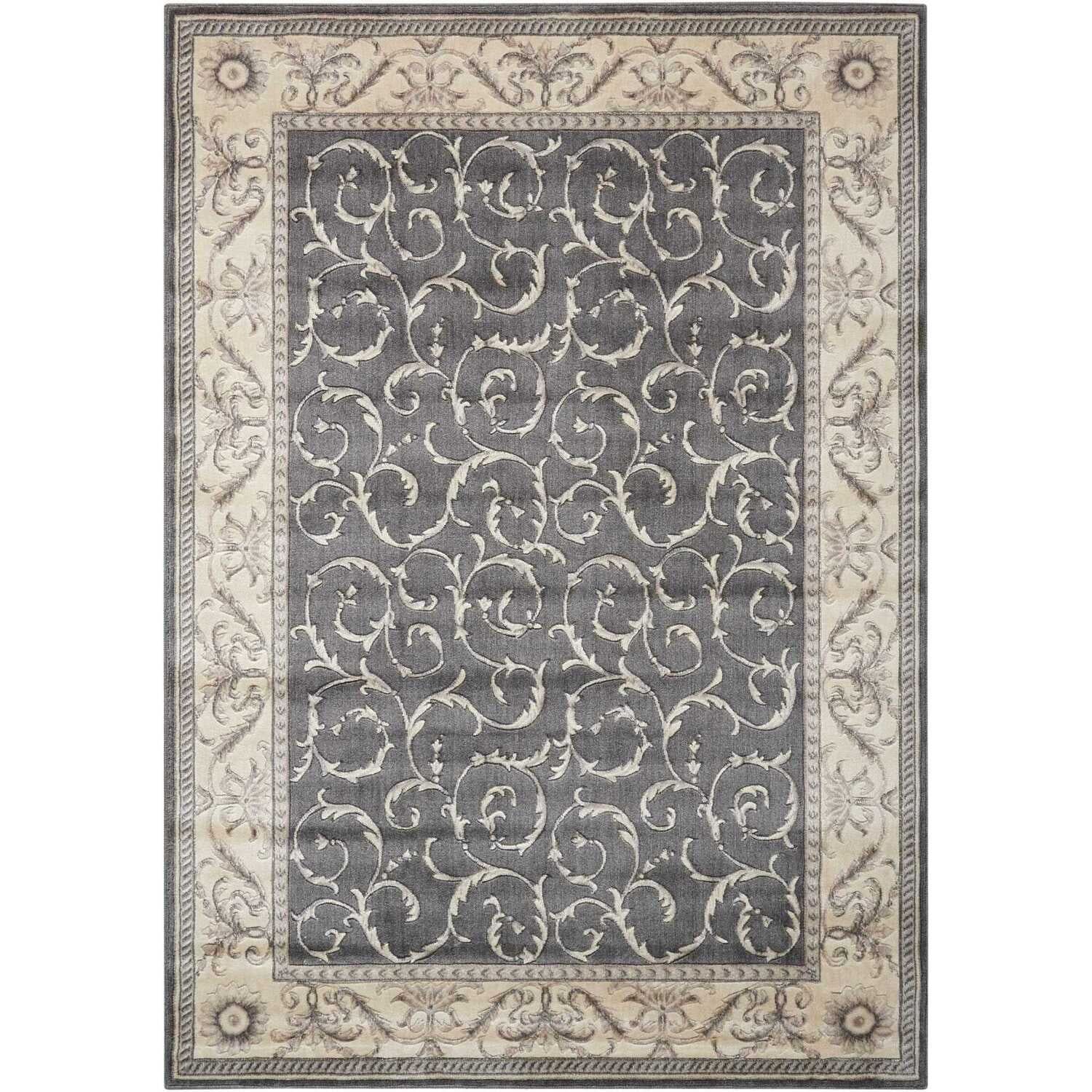 Charcoal Gray Floral Synthetic 5' x 7' Area Rug for Modern Homes