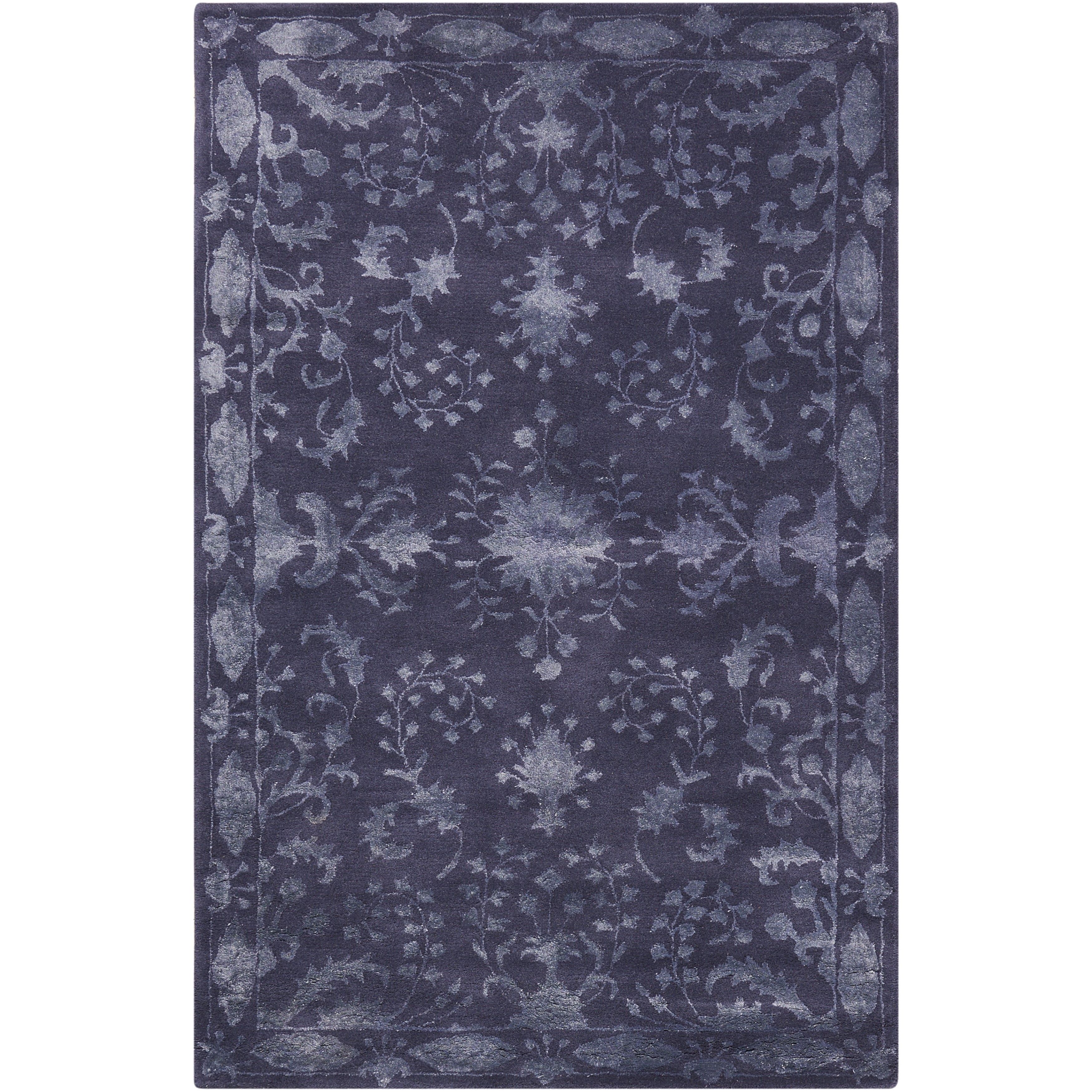 Indigo Blue Hand-Tufted Wool and Silk 5'6" x 7'5" Area Rug