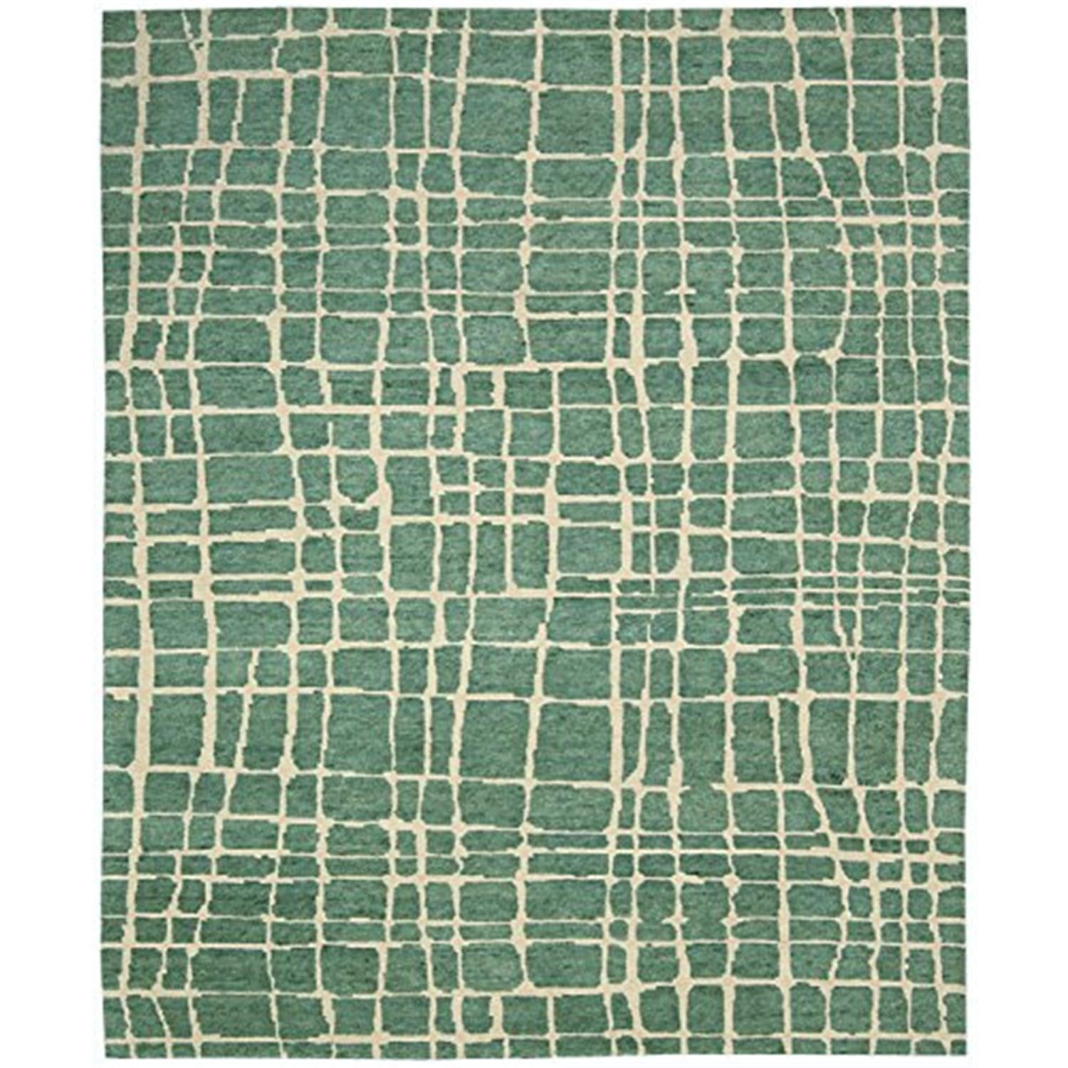 Handmade Turquoise Green Wool Rectangular Area Rug