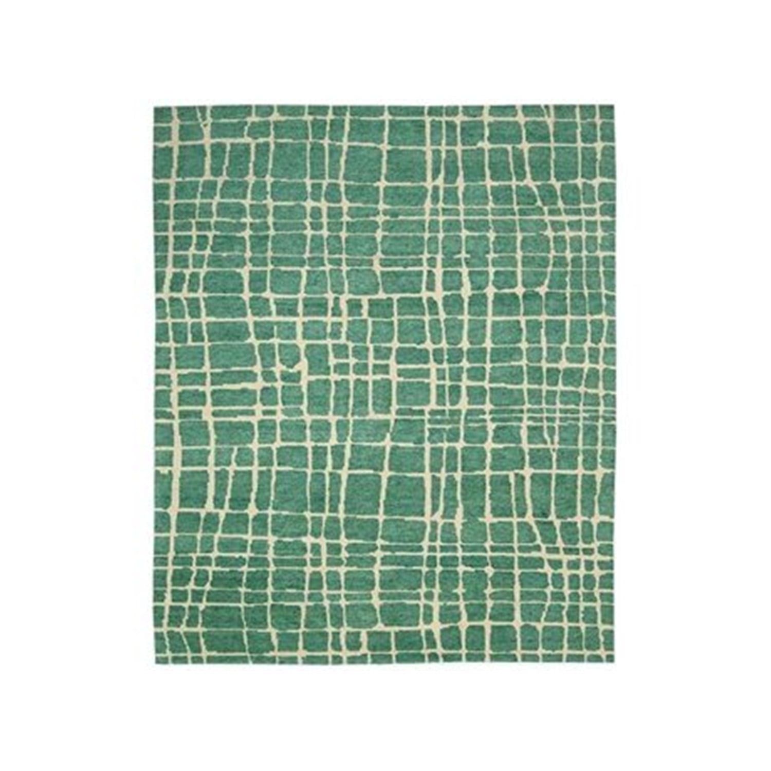 Turquoise Green Hand-Knotted Wool Abstract 7'9" x 9'9" Area Rug