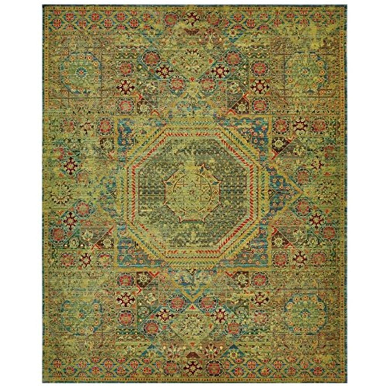 Teal and Blue Wool Medallion Area Rug, 8' x 6'