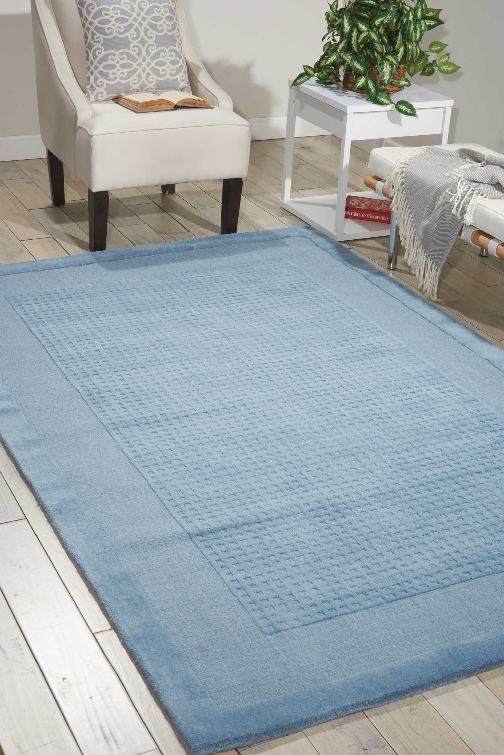 Elegant Blue Hand-Tufted Wool Area Rug 8' x 10'