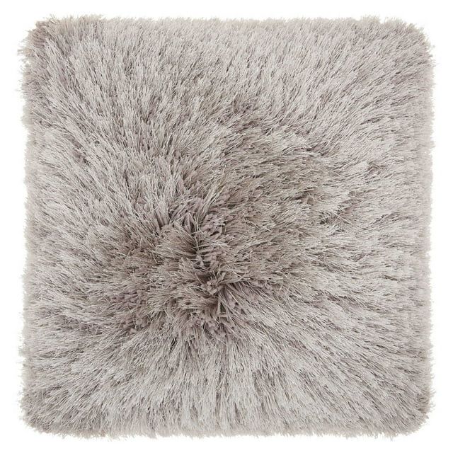 Light Grey Shaggy Polyester Square Throw Pillow Set