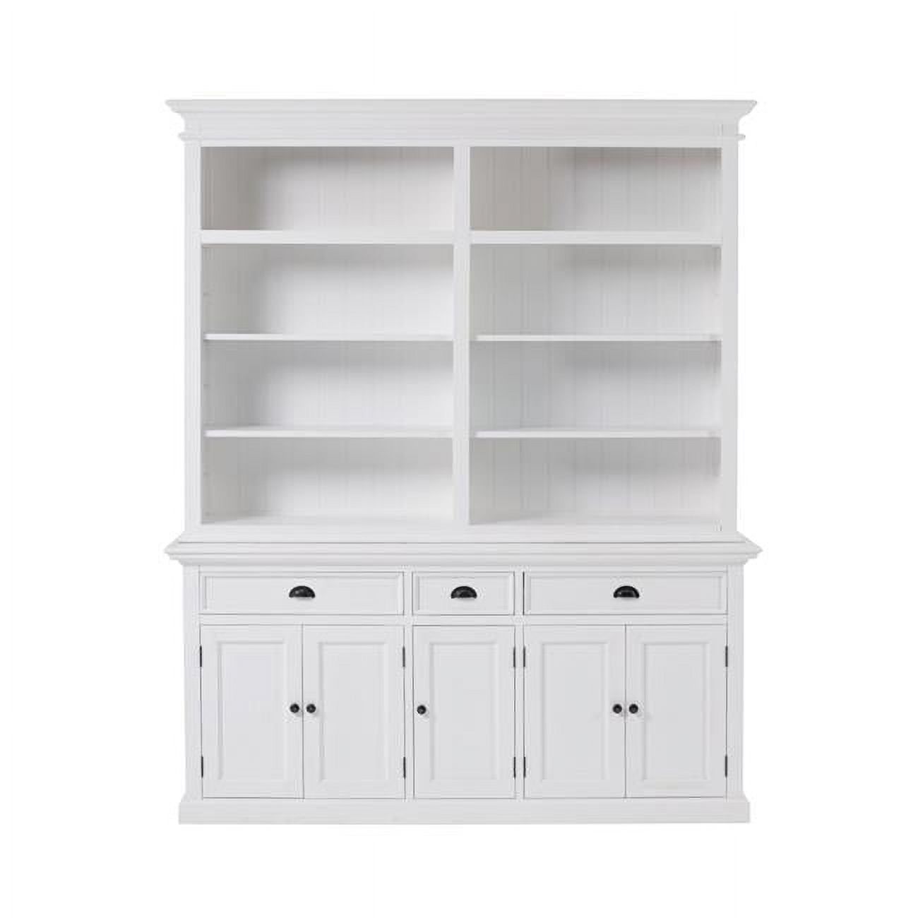 White Mahogany Coastal Hutch Bookcase with Doors and Drawers