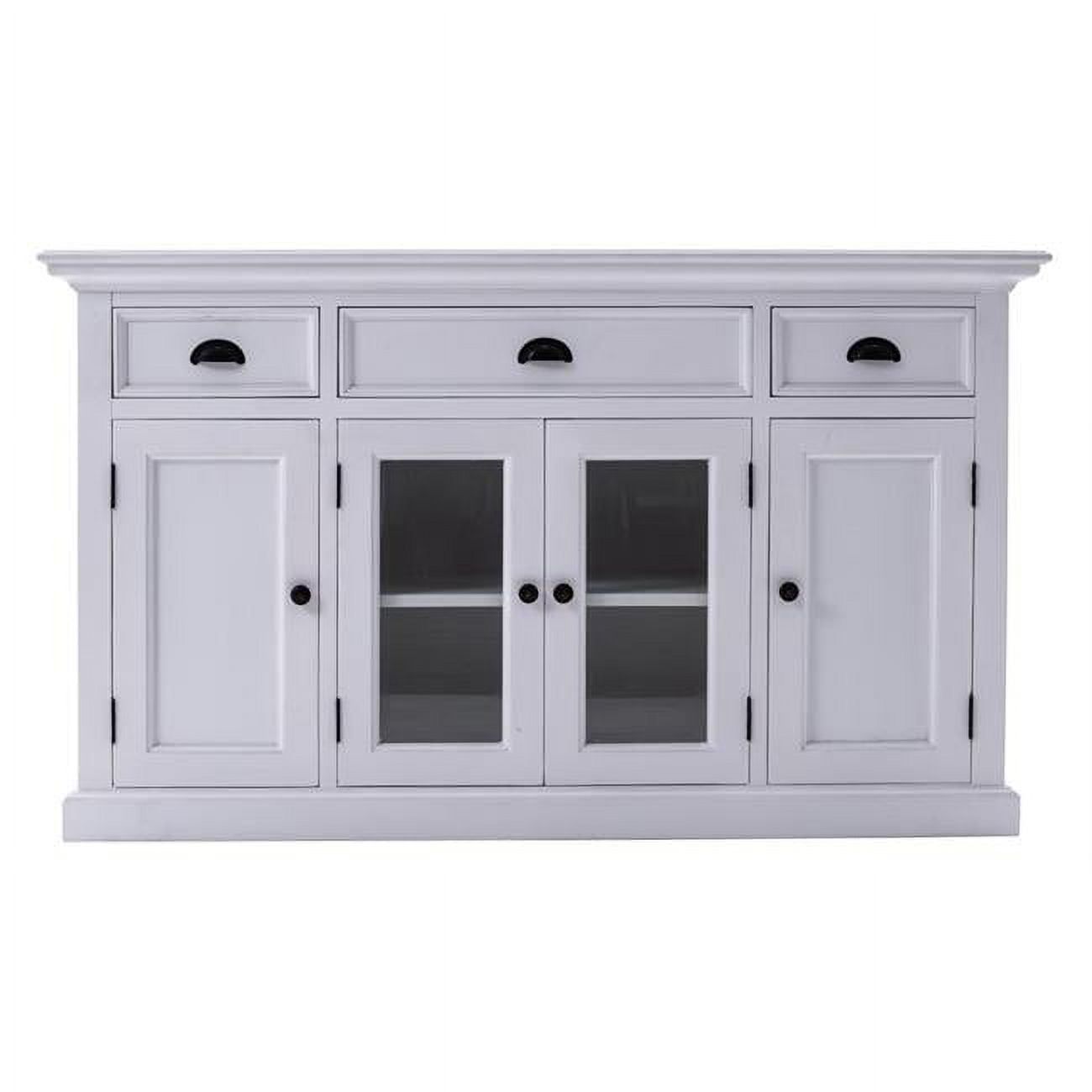 Coastal Charm Classic White Mahogany Buffet with Glass Doors