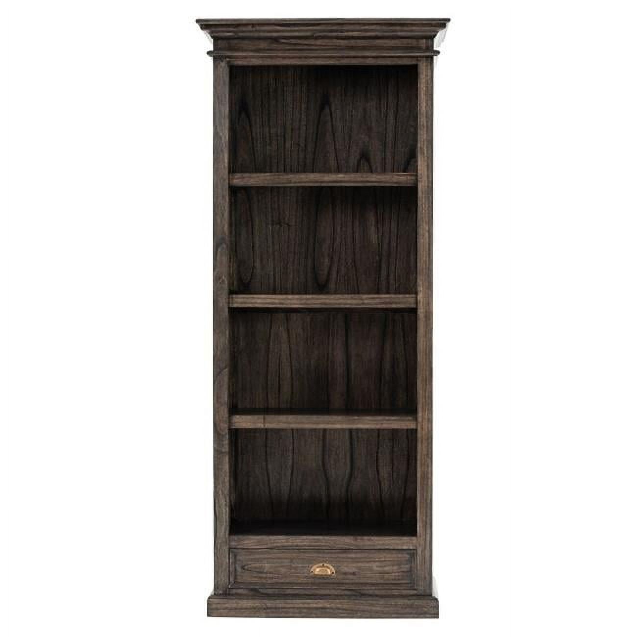 Black Wash Tall Wood Bookcase with One Drawer