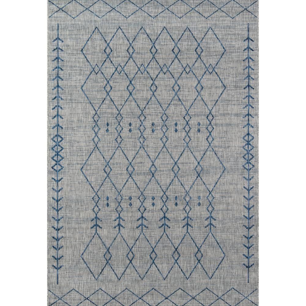 Gray and Blue Geometric Washable Runner Rug, 2' x 10'