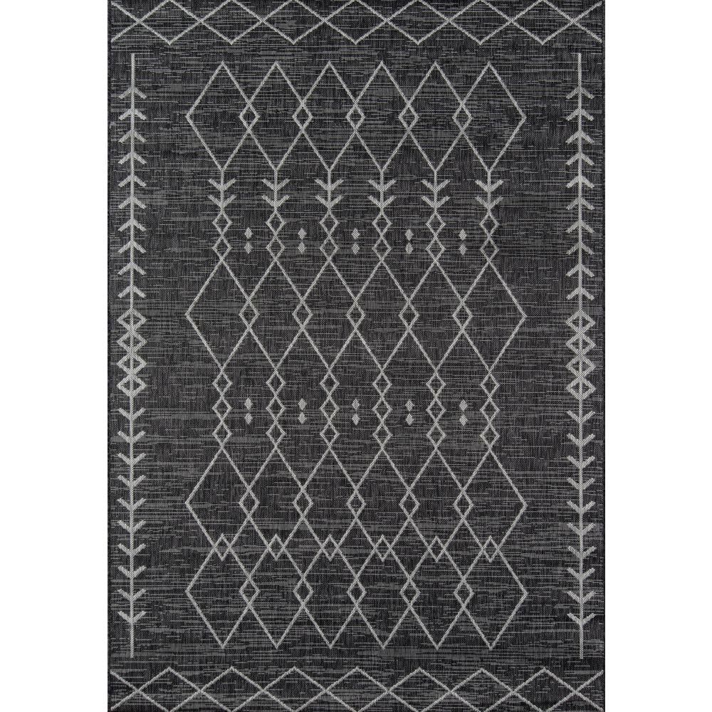 Charcoal Geometric Synthetic Indoor/Outdoor Rug, 4' x 6'