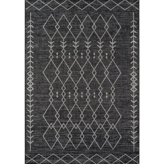Charcoal Geometric Synthetic Indoor/Outdoor Rug, 4' x 6'