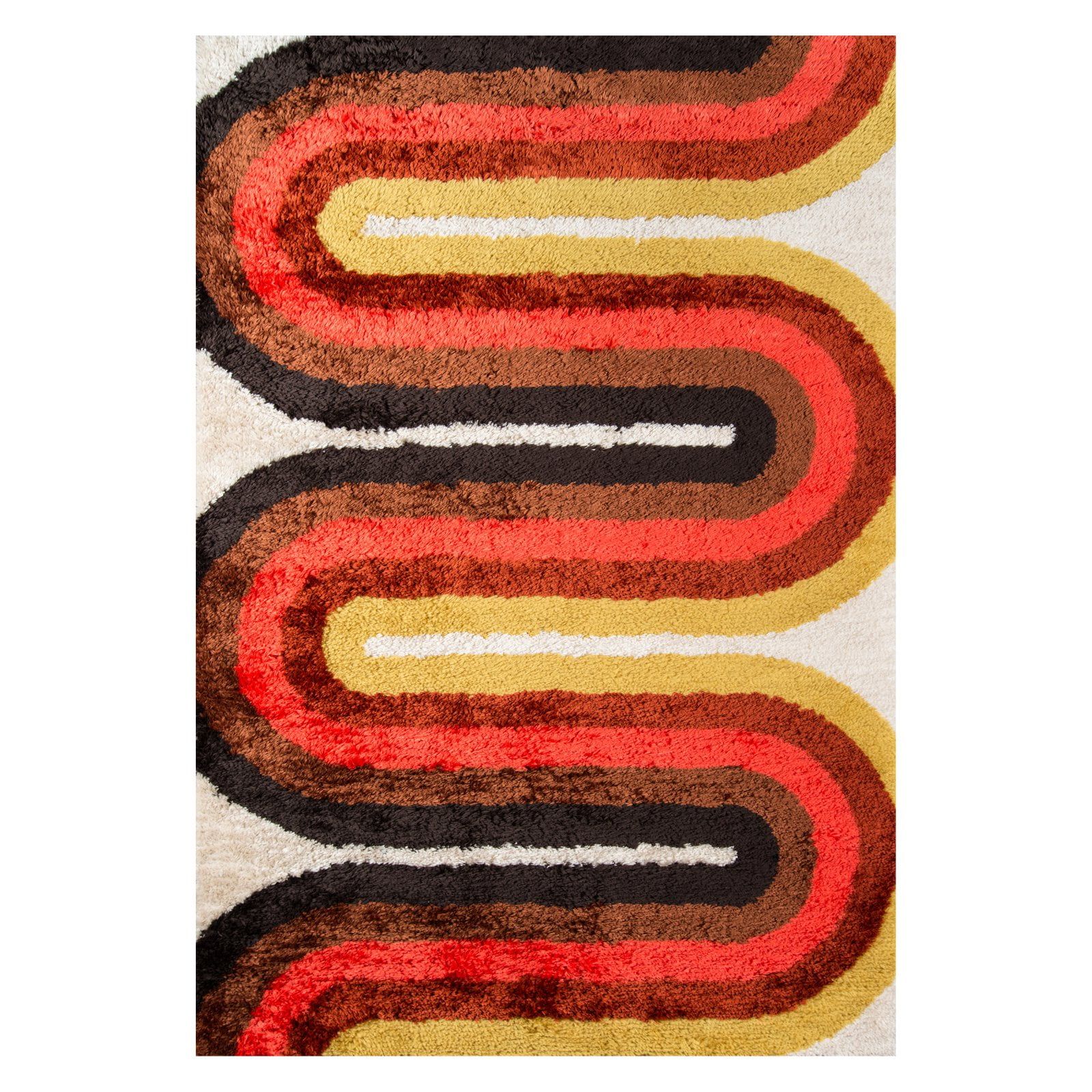 Retro Red and Yellow Hand-Tufted Shag Runner Rug