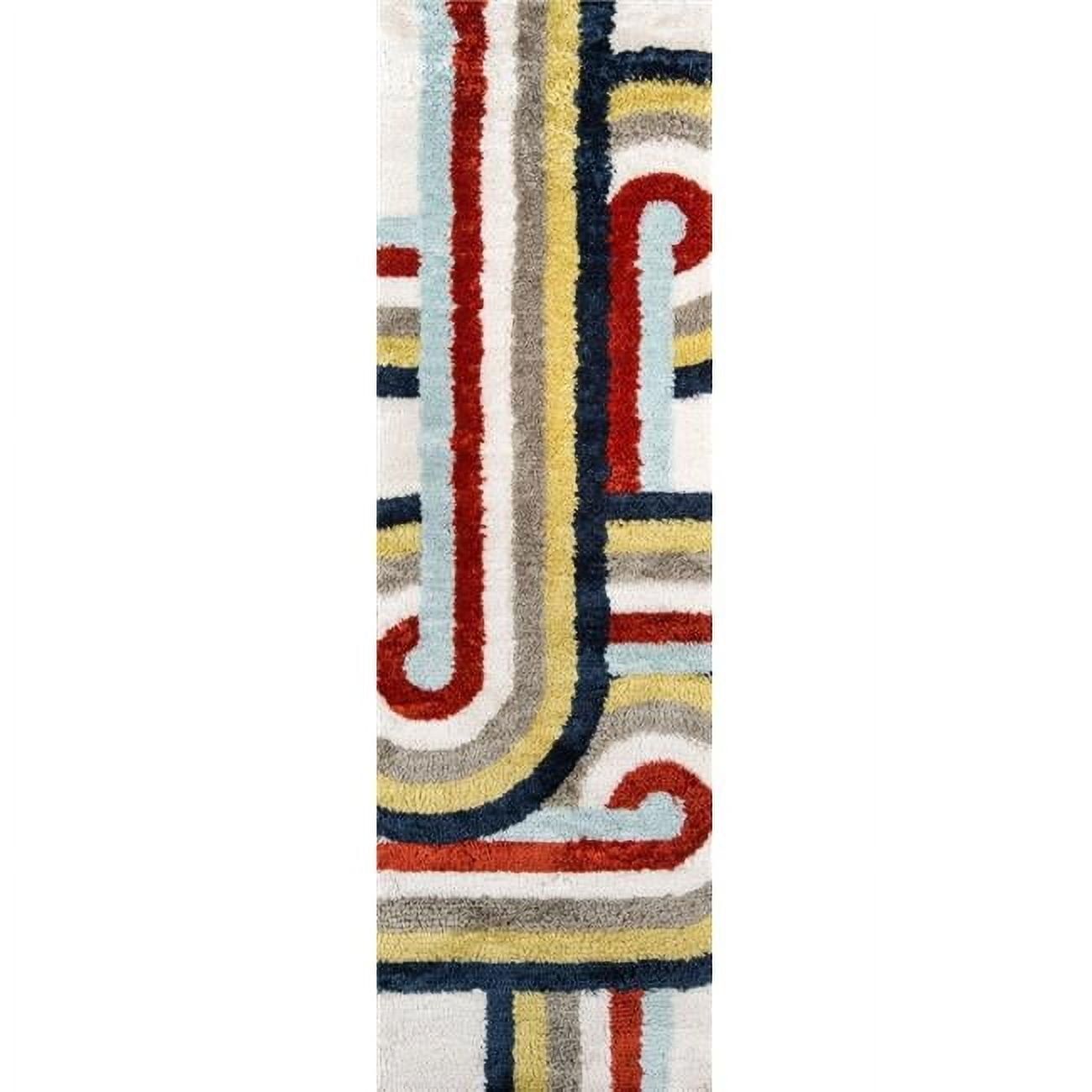 Retro Multicolor Hand-Tufted Shag Runner Rug