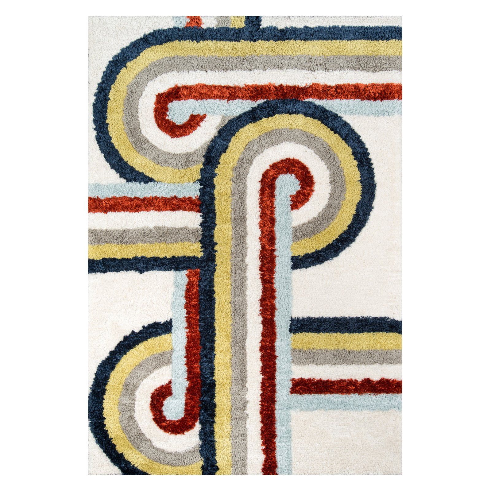 Retro Multicolor Hand-Tufted Shag Area Rug 5' x 7'