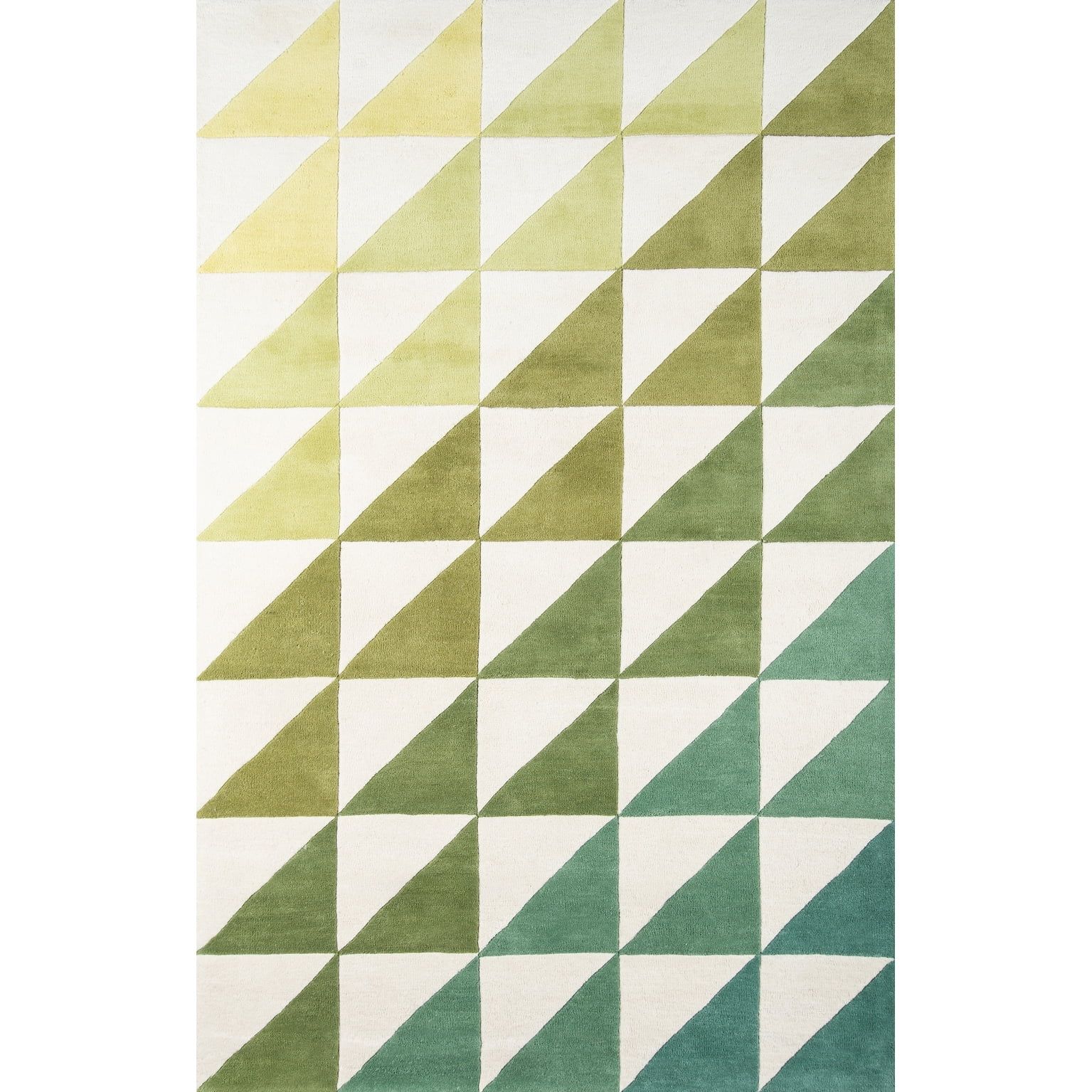 Lime Green and White Geometric Wool Area Rug, 3'6" x 5'6"