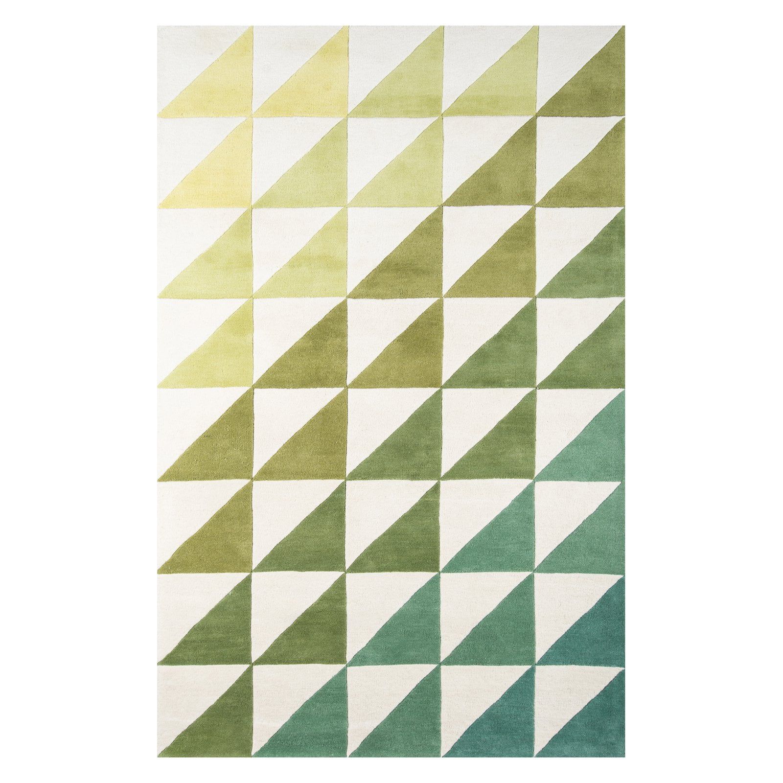 Lime Green and White Geometric Wool Area Rug, 3'6" x 5'6"