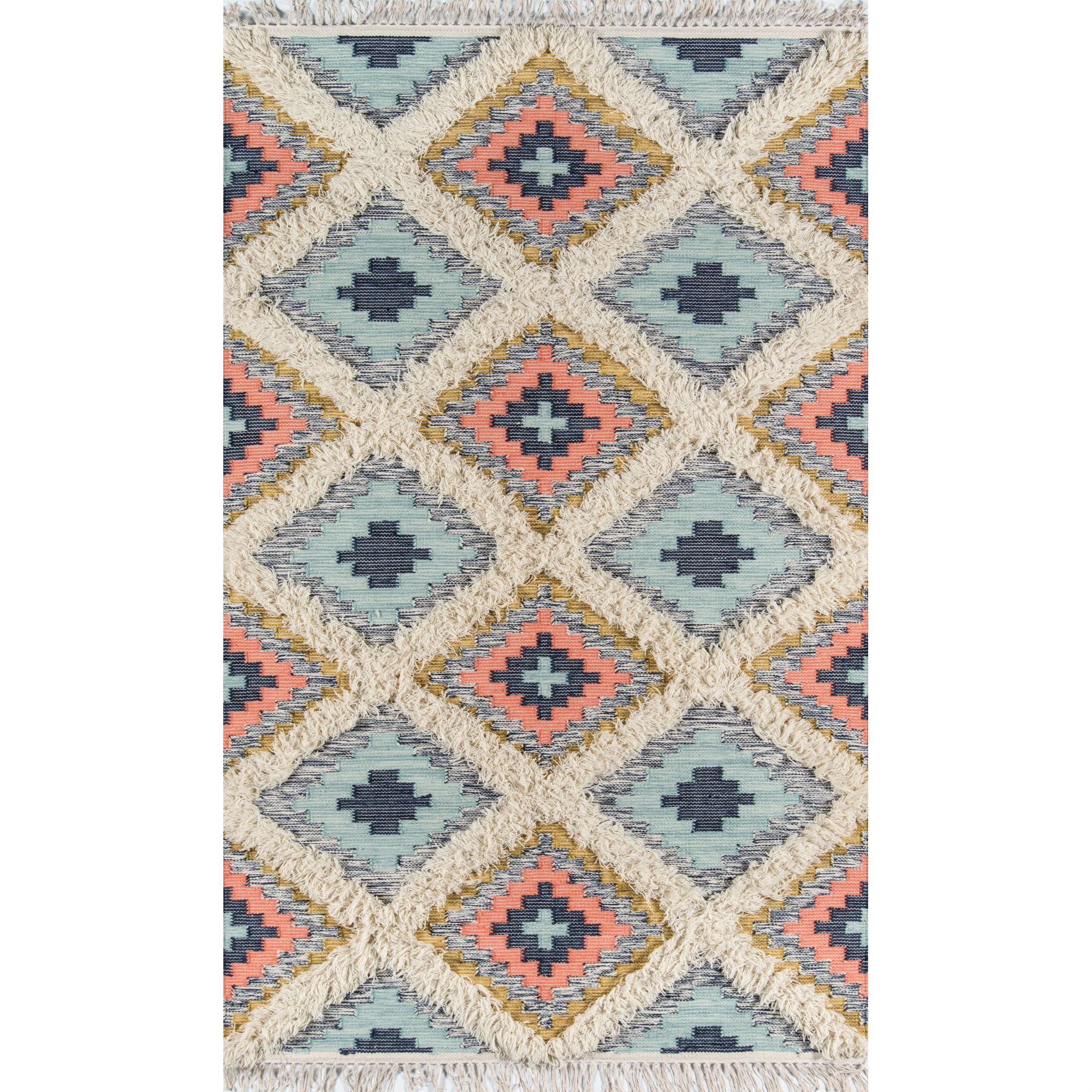 Handmade Blue Geometric Wool Rectangular Area Rug