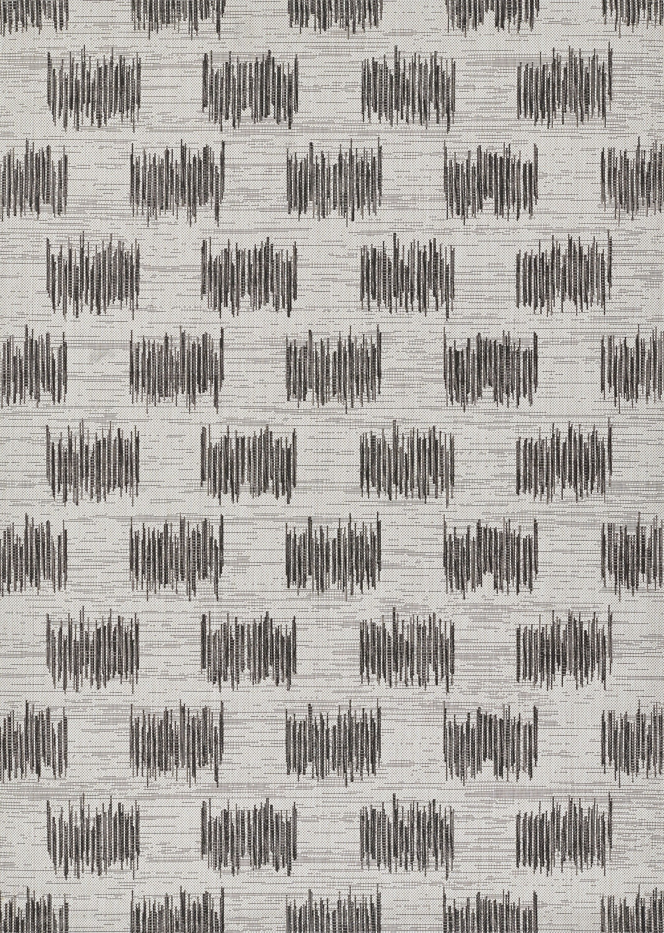 Ivory and Black Geometric Synthetic Indoor/Outdoor Rug 5'3" x 7'6"