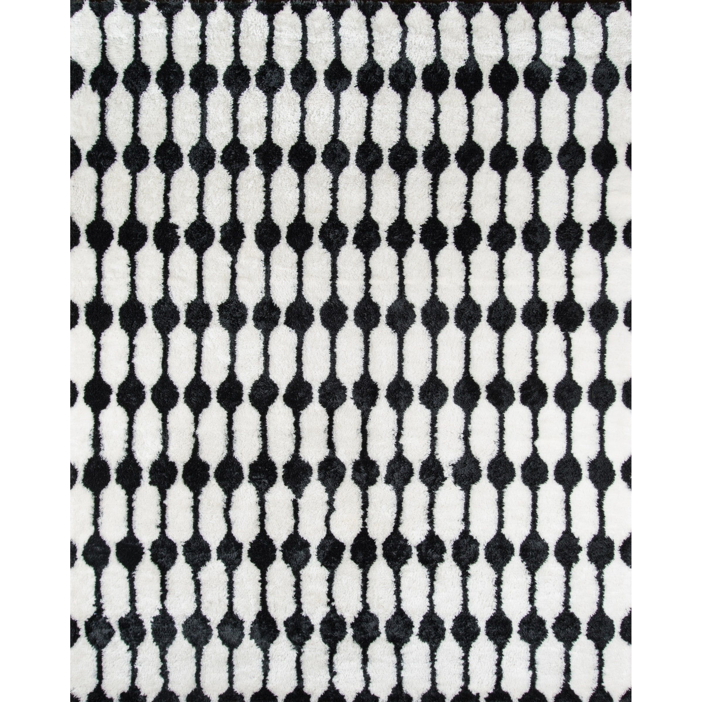 Hand-Tufted Black and White Shag Synthetic Area Rug 5' x 7'