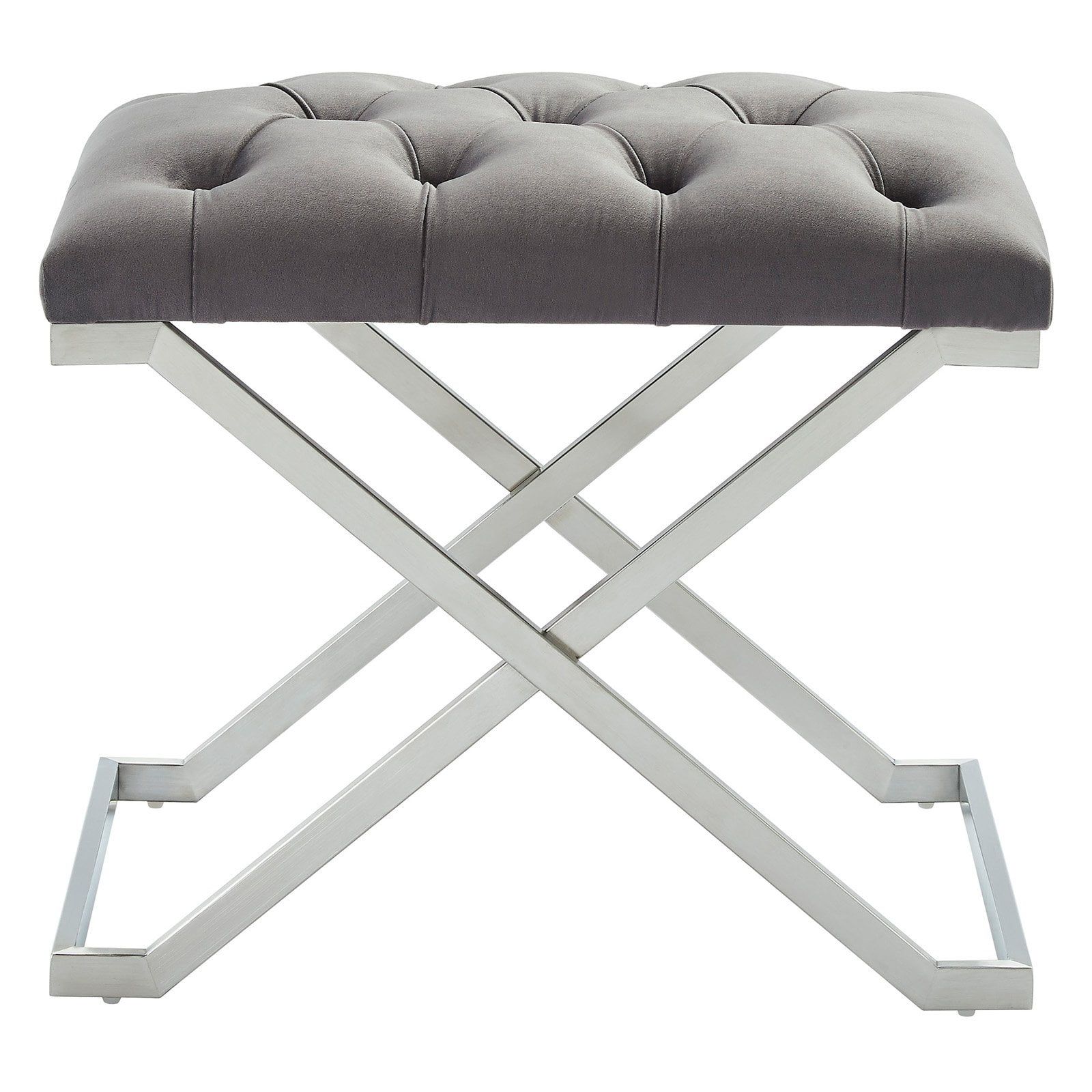 Aldo Gray Velvet Bench with Silver Stainless Steel Base