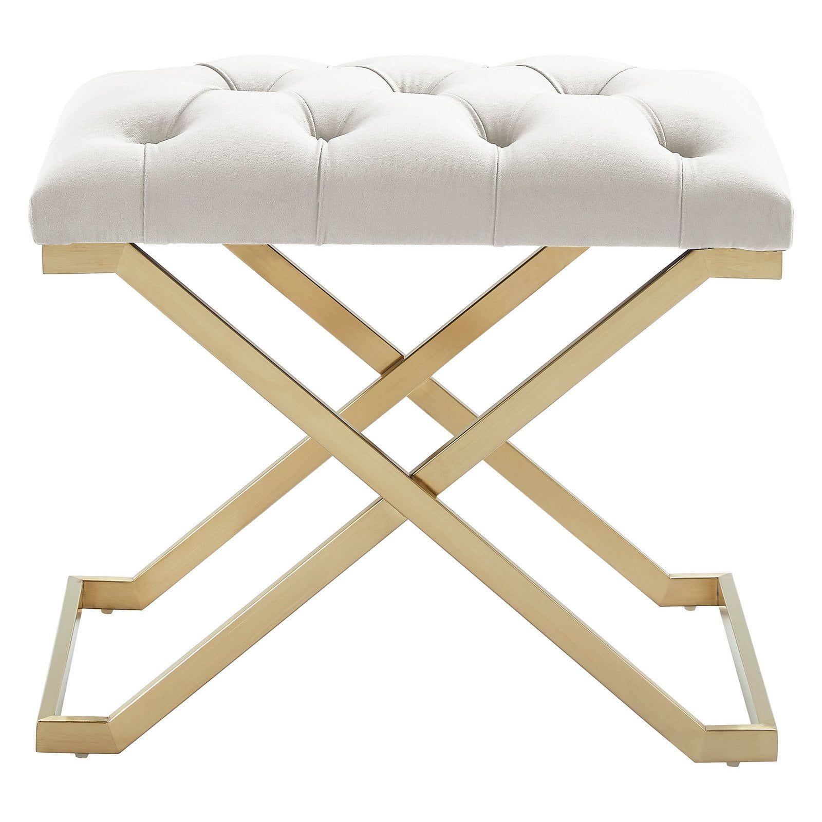 Ivory Velvet Bench with Gold Stainless Steel Base