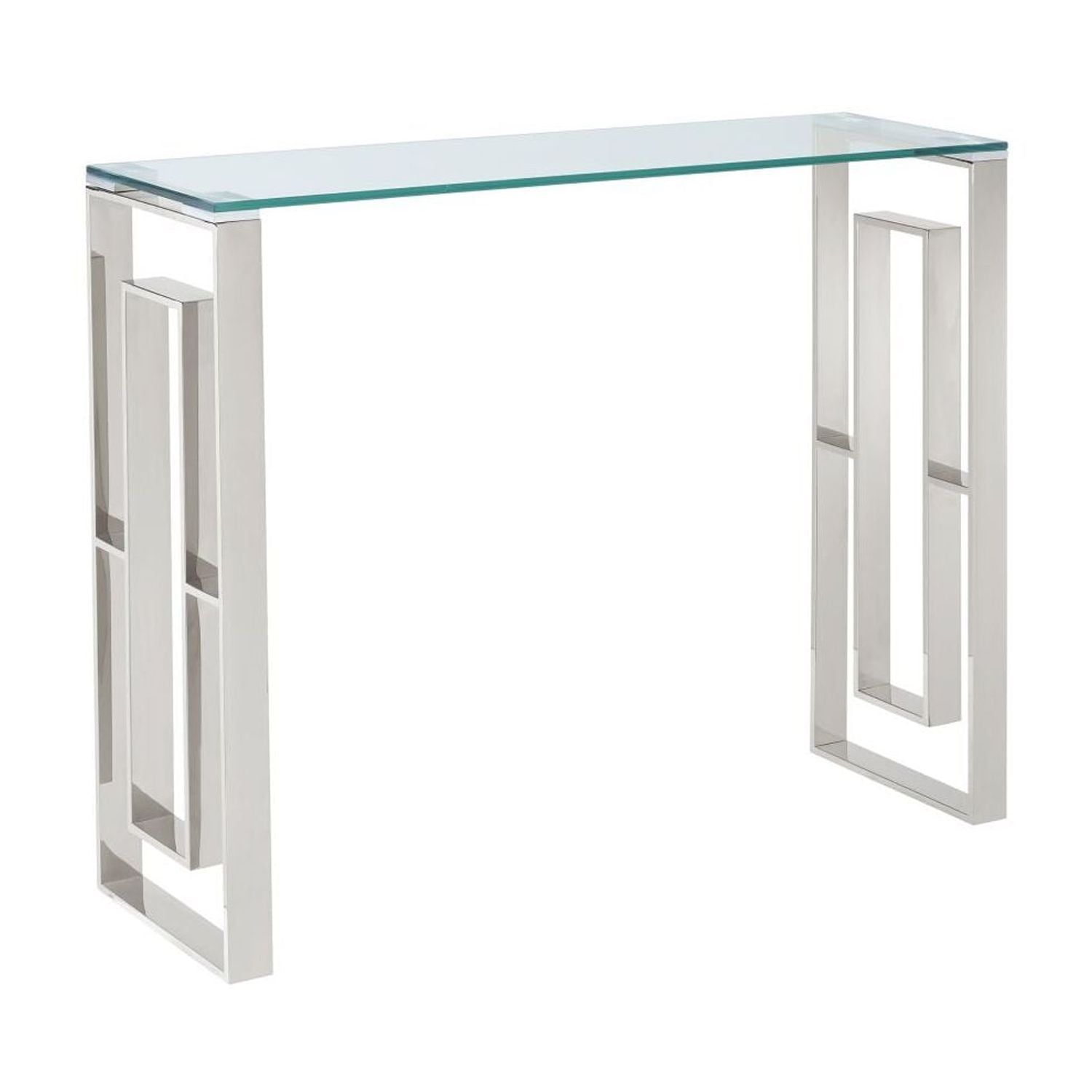 Contemporary Stainless Steel & Glass Console Table with Geometric Lattice