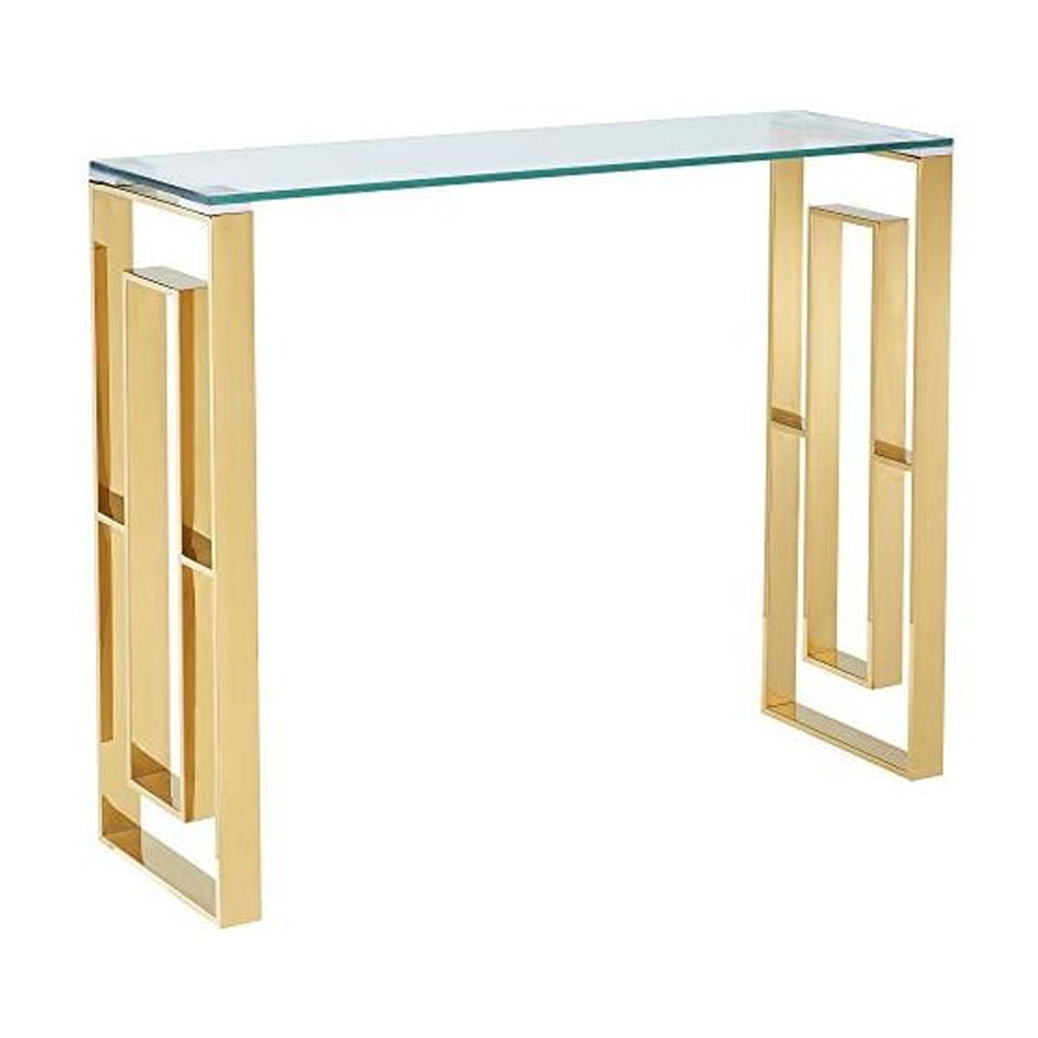 Gold Metal and Glass Rectangular Console Table