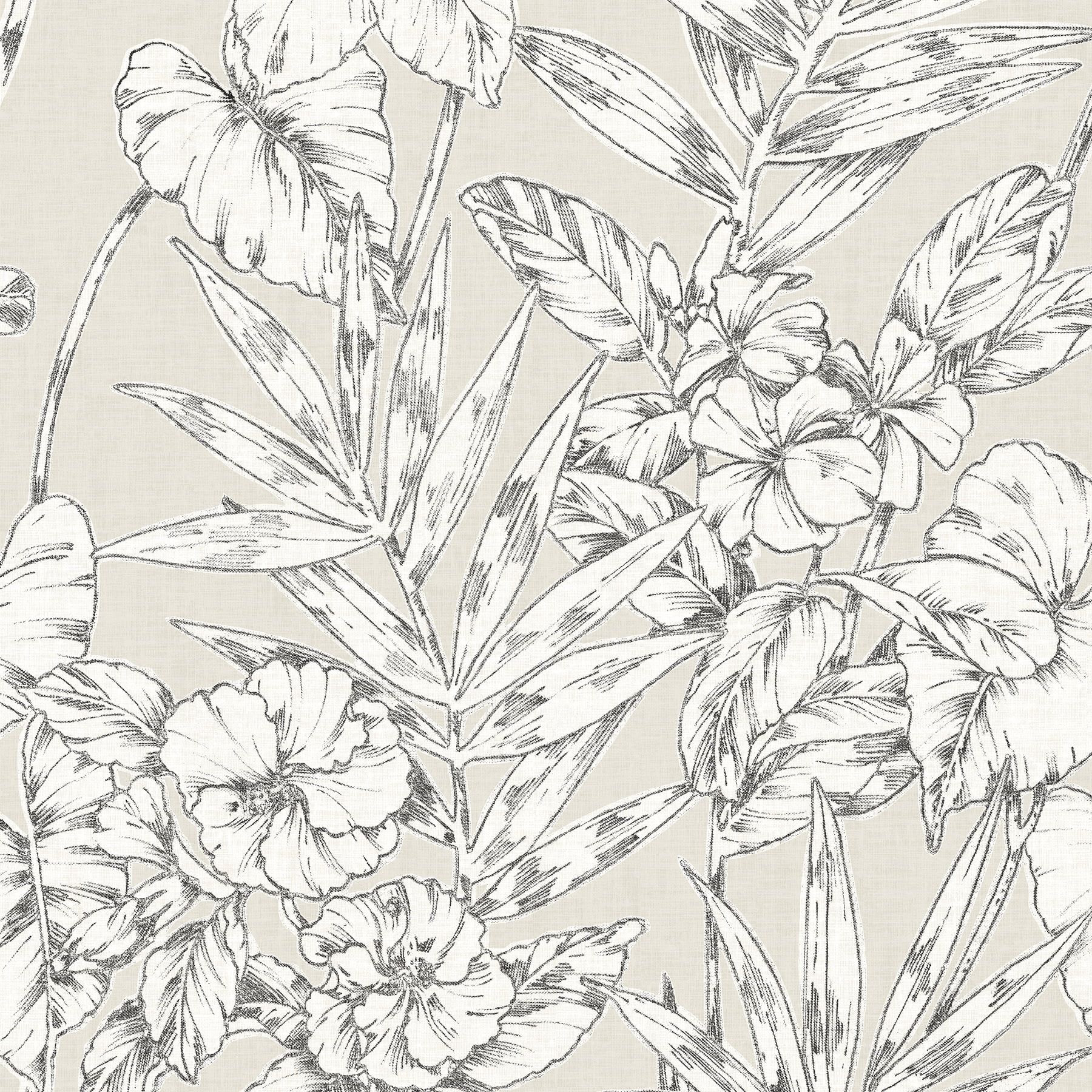 Grey Cayman Tropical Floral Peel and Stick Wallpaper