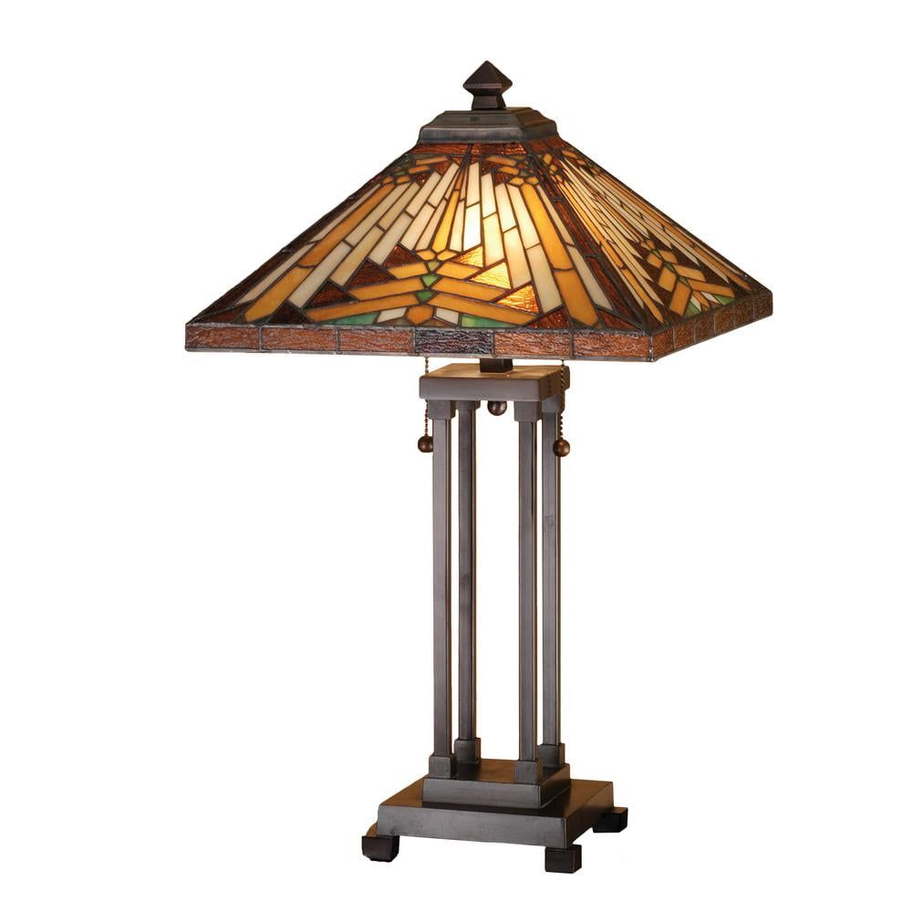 Mahogany Bronze 24.5" Mission Style Stained Glass Table Lamp