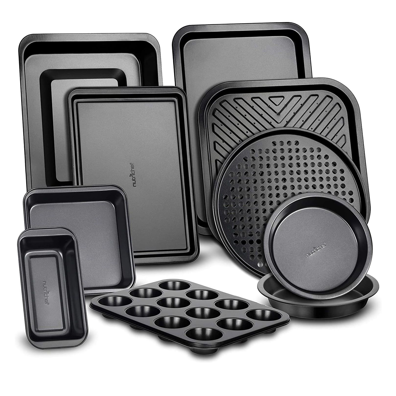 NutriChef Black Nonstick Carbon Steel 10 Piece Bakeware Set