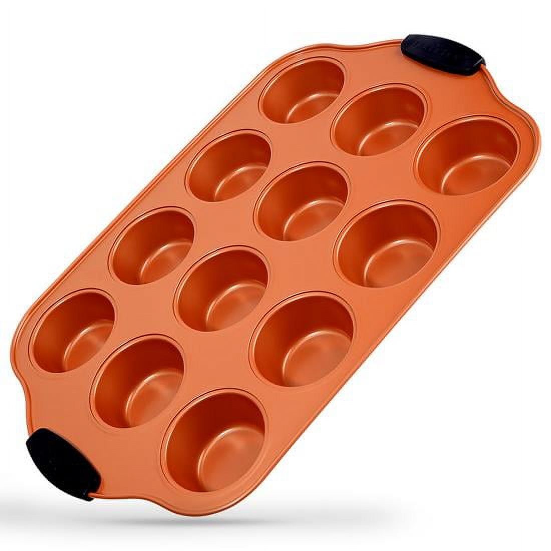 NutriChef 12 Cup Nonstick Copper Muffin Pan with Silicone Handles