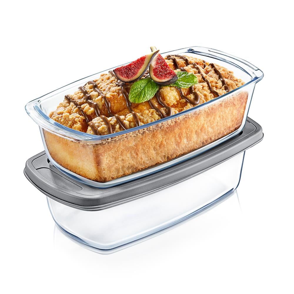 NutriChef Clear Glass Meal Prep Loaf Pan Set with BPA-Free Lid