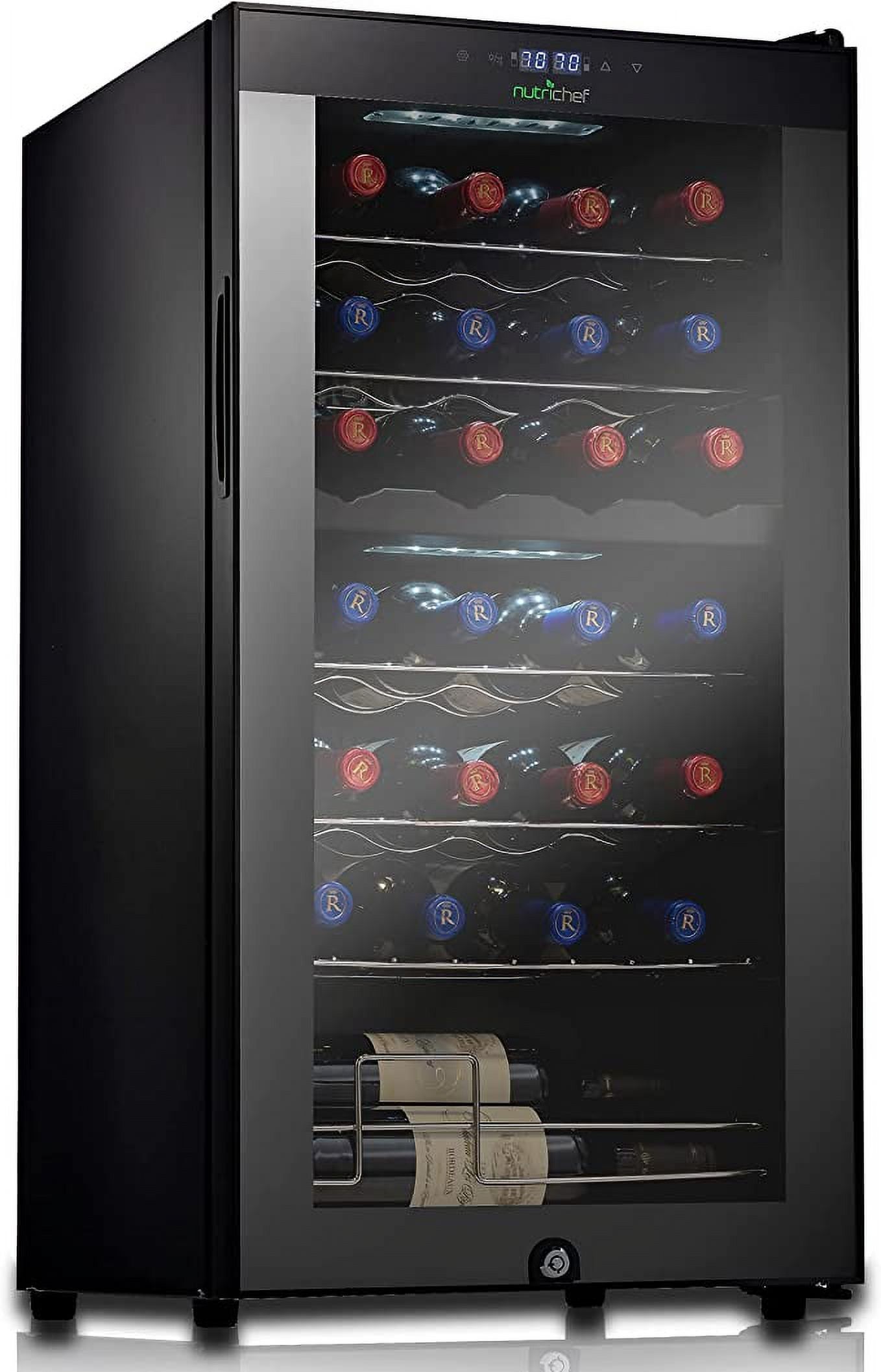 NutriChef Black Dual-Zone Freestanding Wine Cooler with LED Lighting