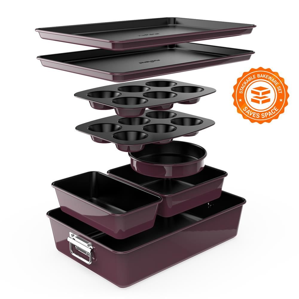 NutriChef 8-Piece Plum Nonstick Stackable Bakeware Set