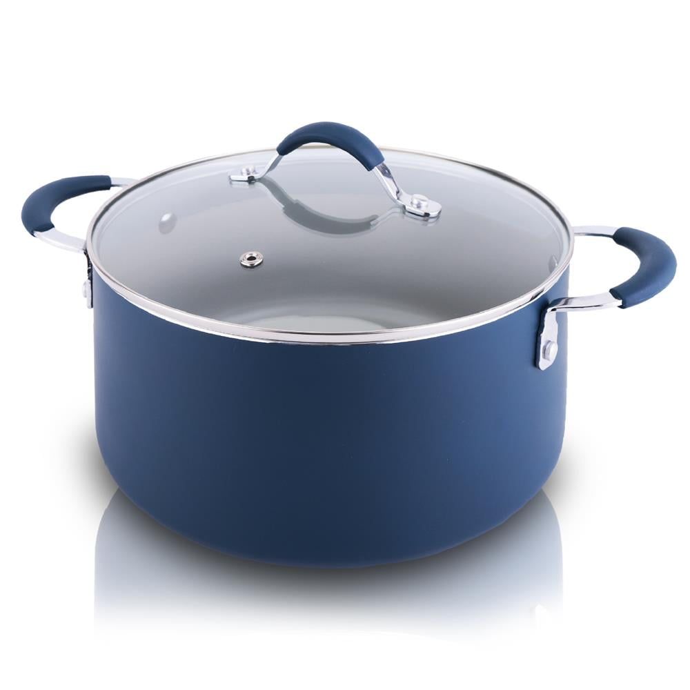 NutriChef 5-Quart Blue Non-Stick Aluminum Dutch Oven with Glass Lid