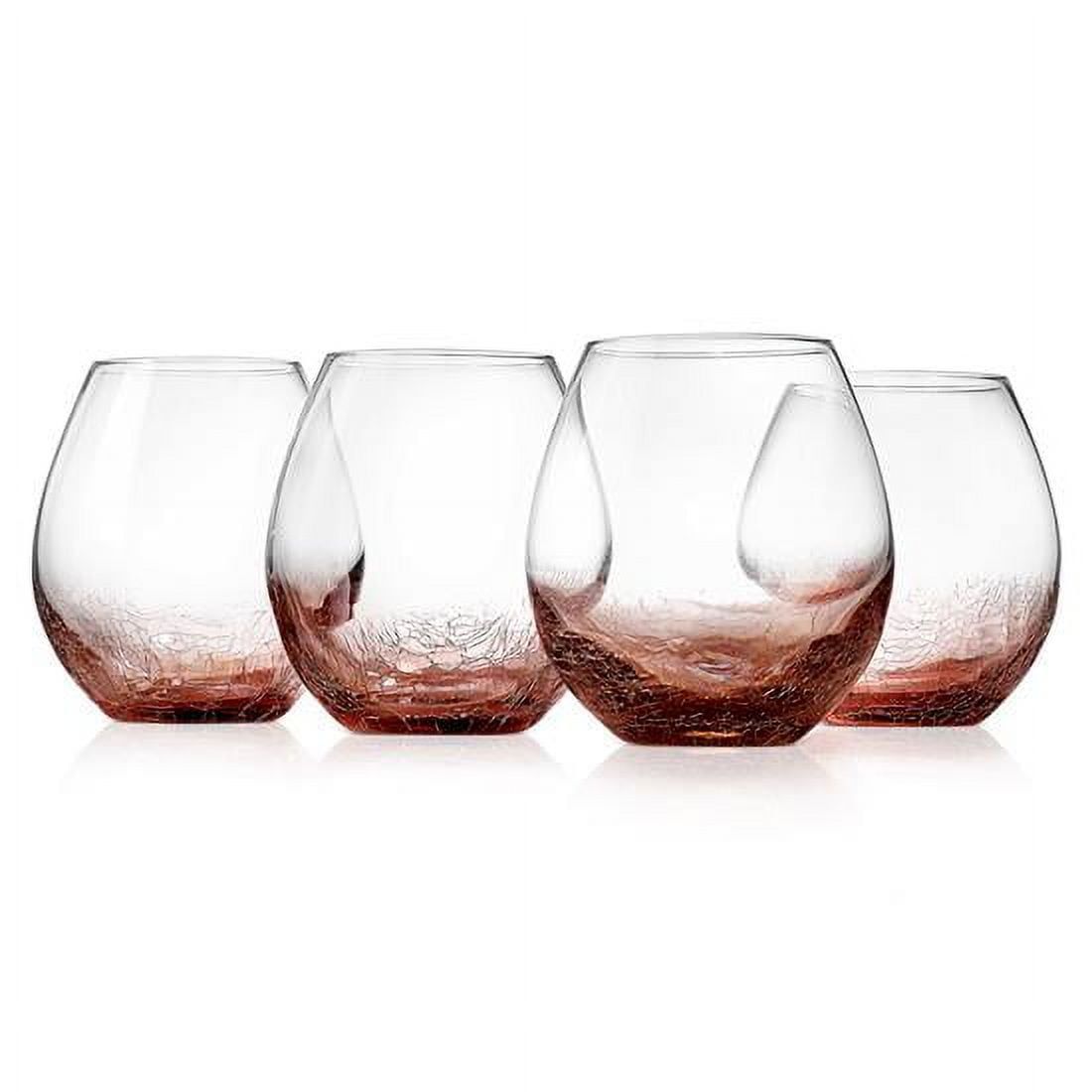 Hand-Blown Crystal Stemless Wine Glasses with Ice Crack Effect, Set of 4