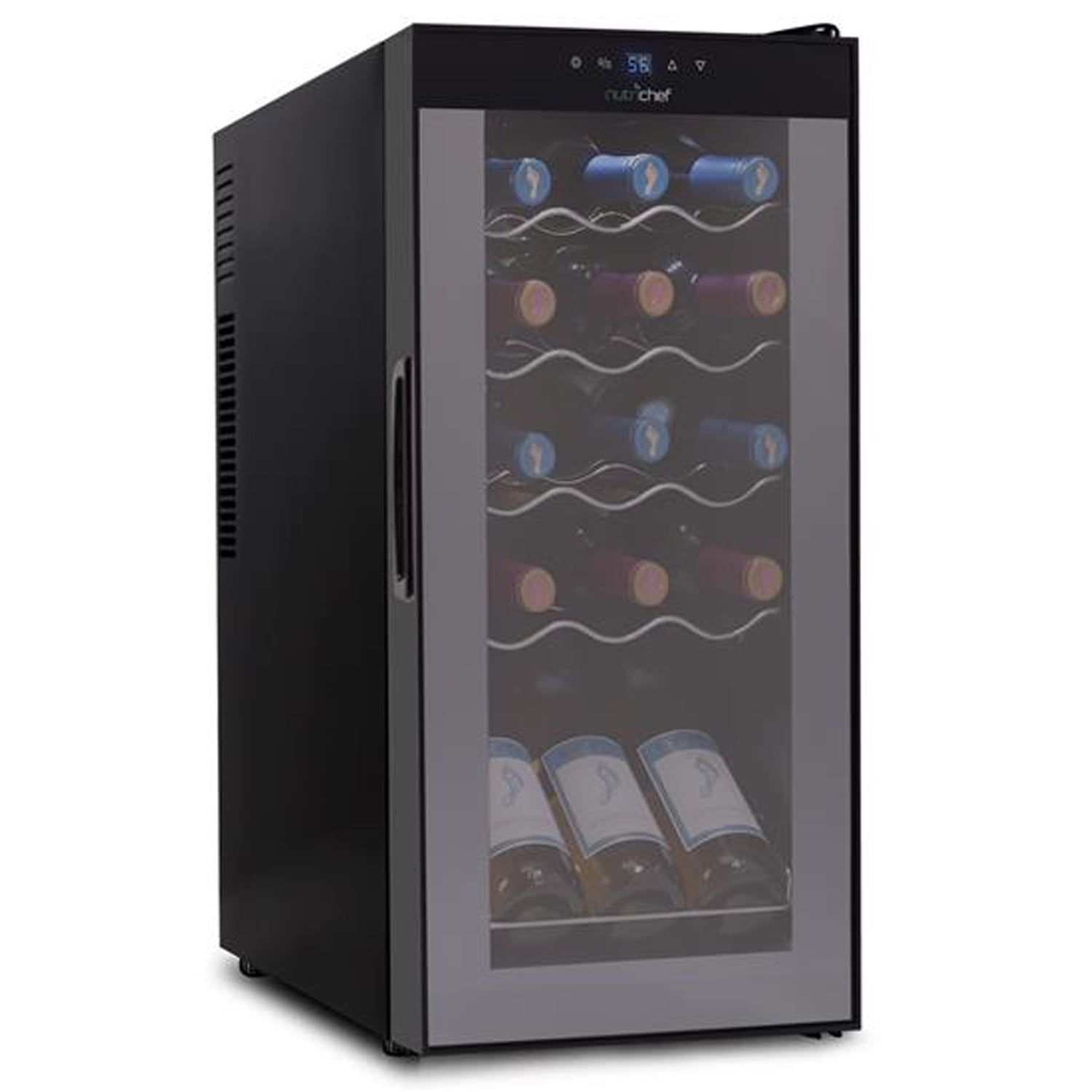 NutriChef 15 Bottle Black Thermoelectric Wine Cooler with Glass Door