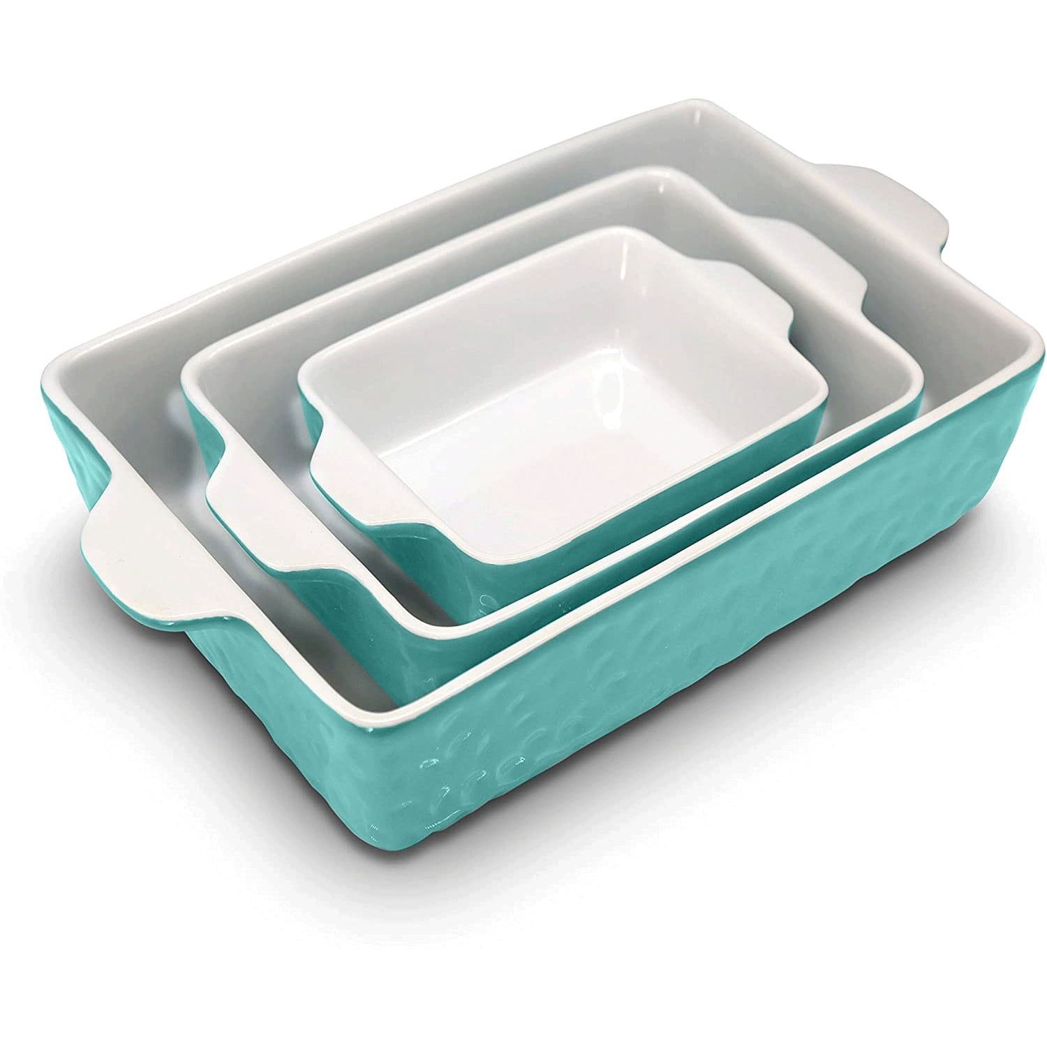 Aqua and White Ceramic 3-Piece Nonstick Bakeware Set