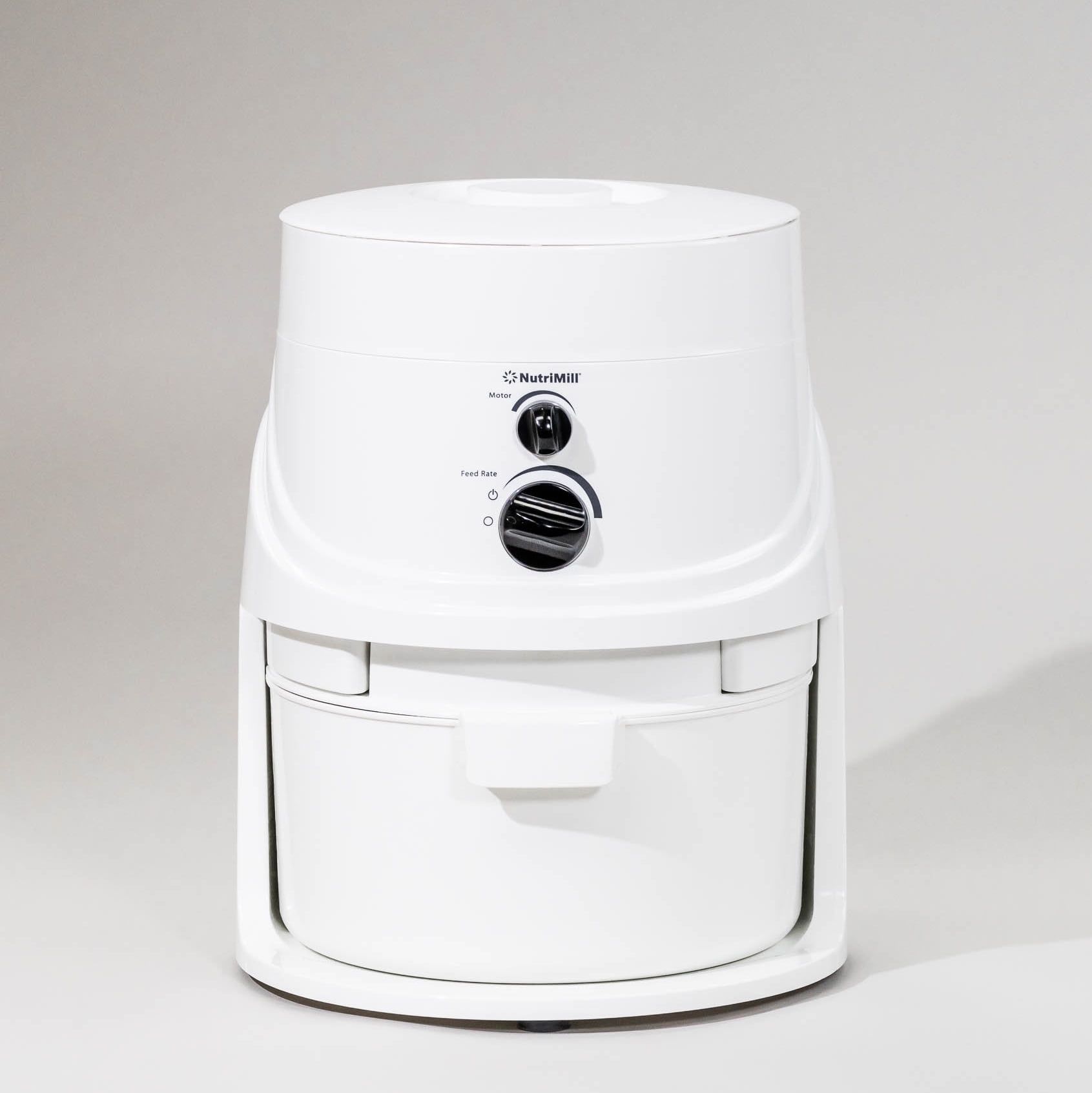 NutriMill Classic White Electric Grain Mill with Stainless Steel Milling Heads