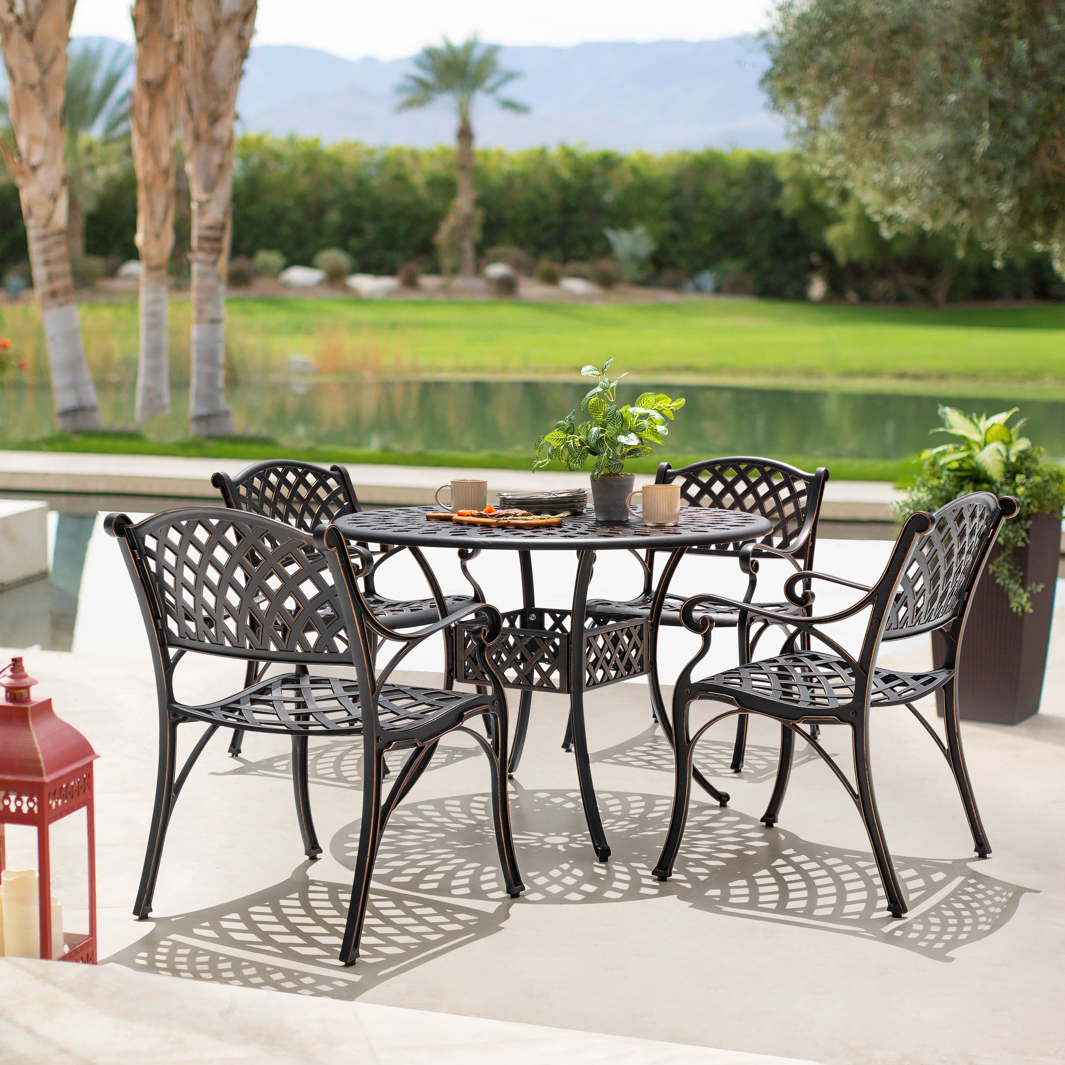 Black and Gold Aluminum 4-Person Dining Set