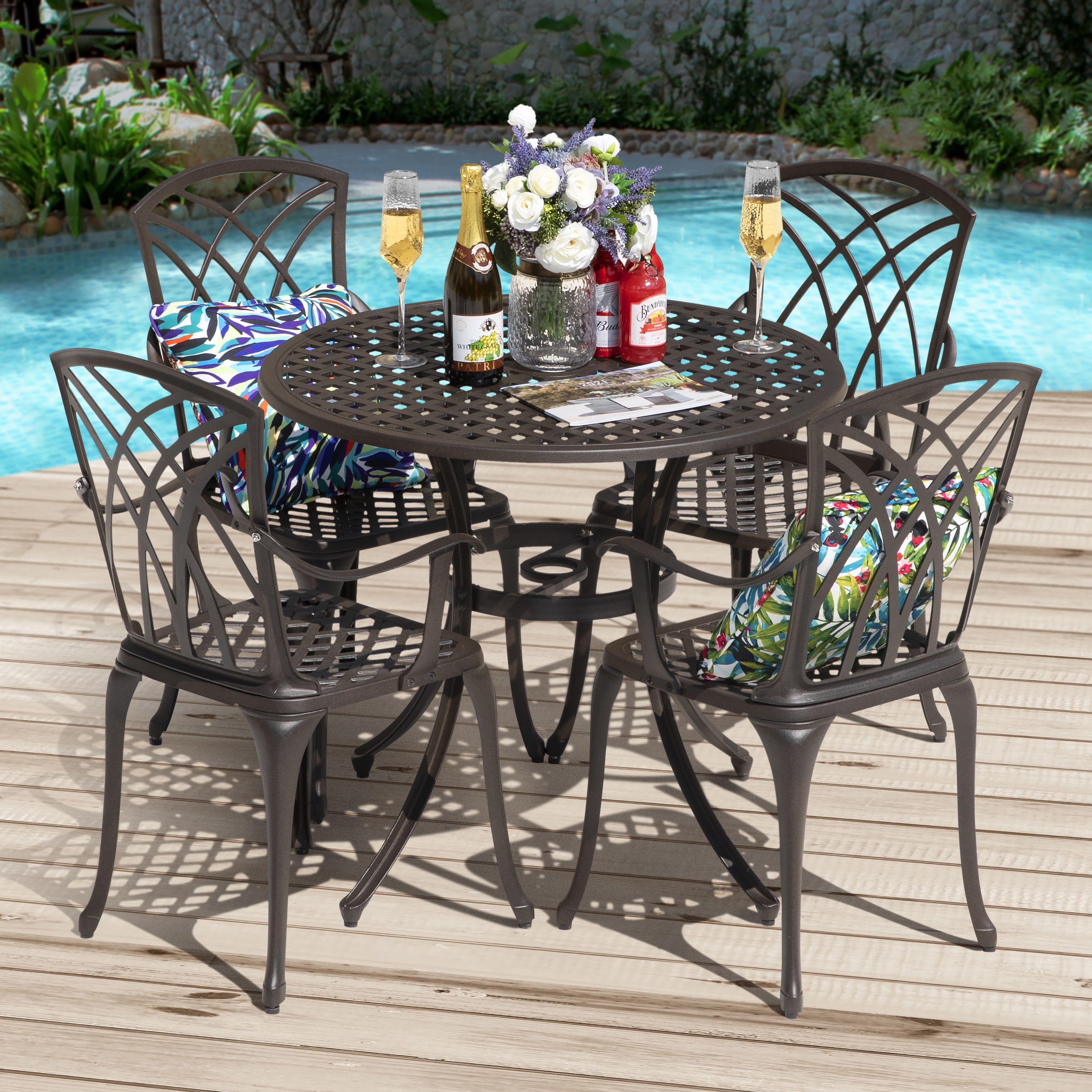 Antique Bronze 5-Piece Cast Aluminum Outdoor Dining Set