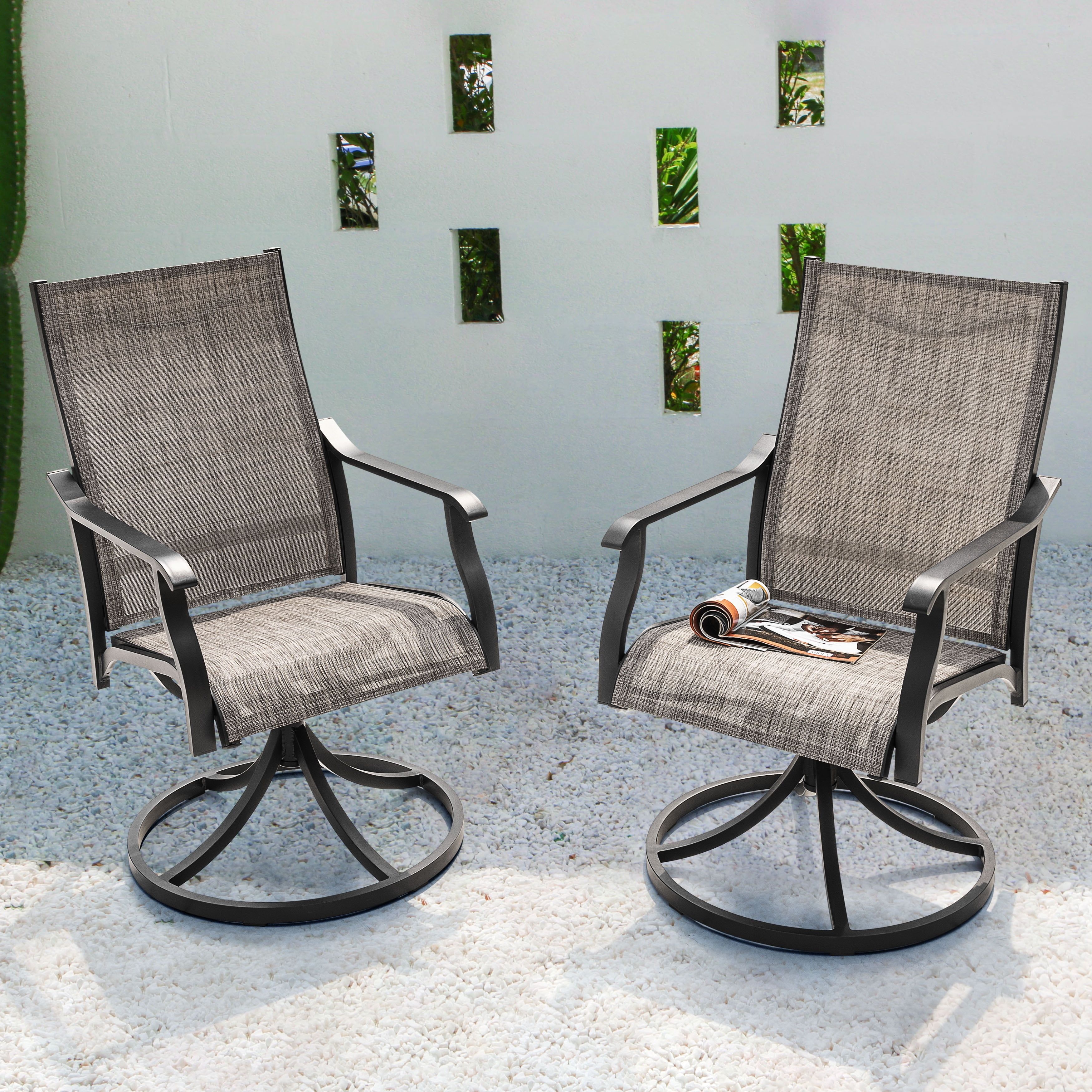 Grayish Brown Aluminum Swivel Outdoor Dining Chairs, Set of 2