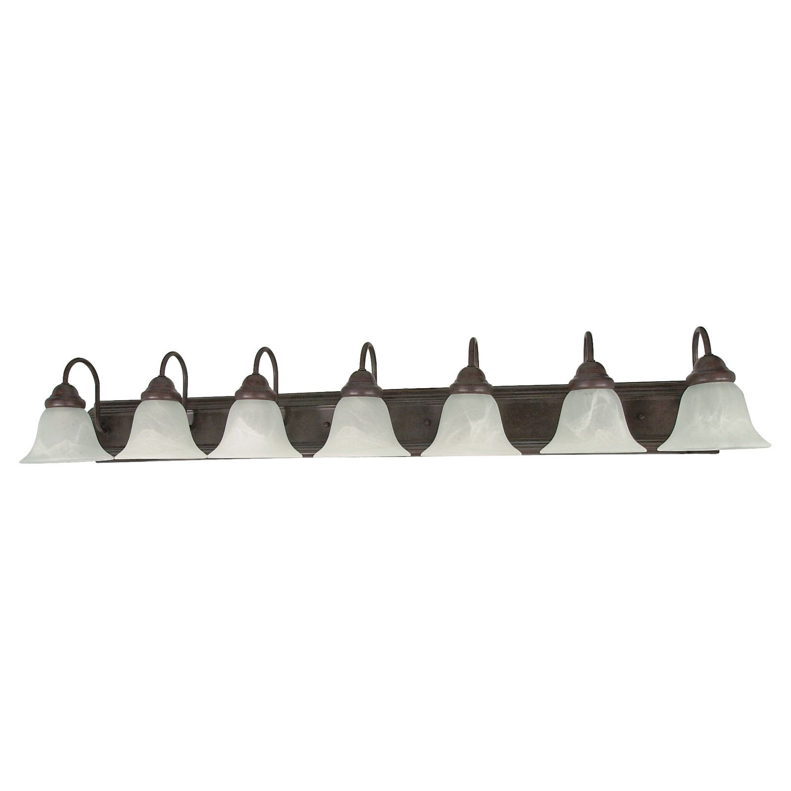 Nuvo 48" Bronze Vanity Light with Alabaster Glass Shades