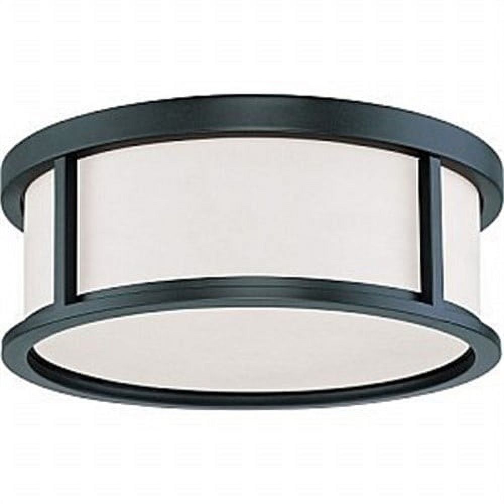 Nia Aged Bronze 15" Circle Flush Mount with Satin White Glass