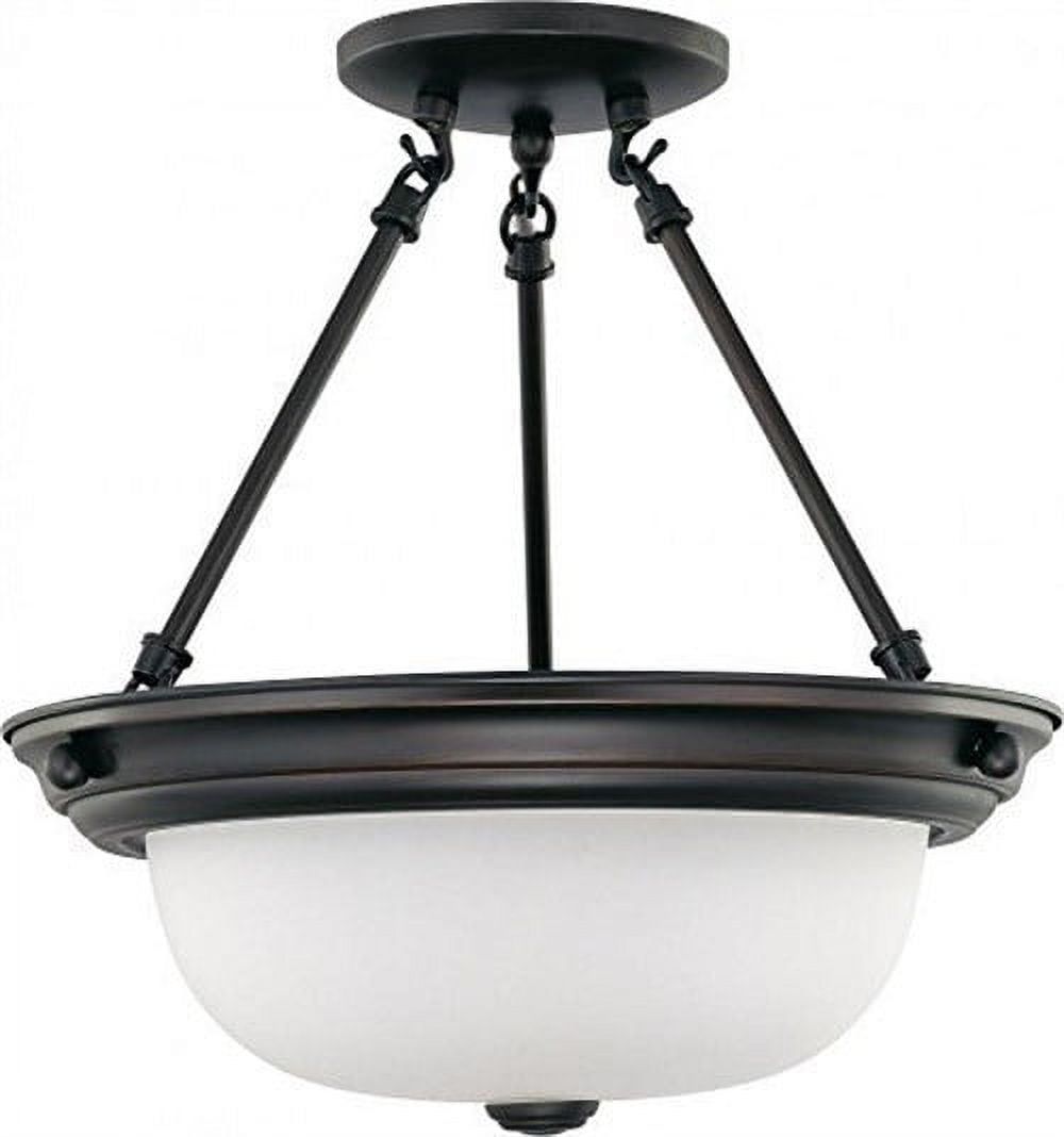 Mahogany Bronze 14" Semi-Flush Mount with Frosted White Glass