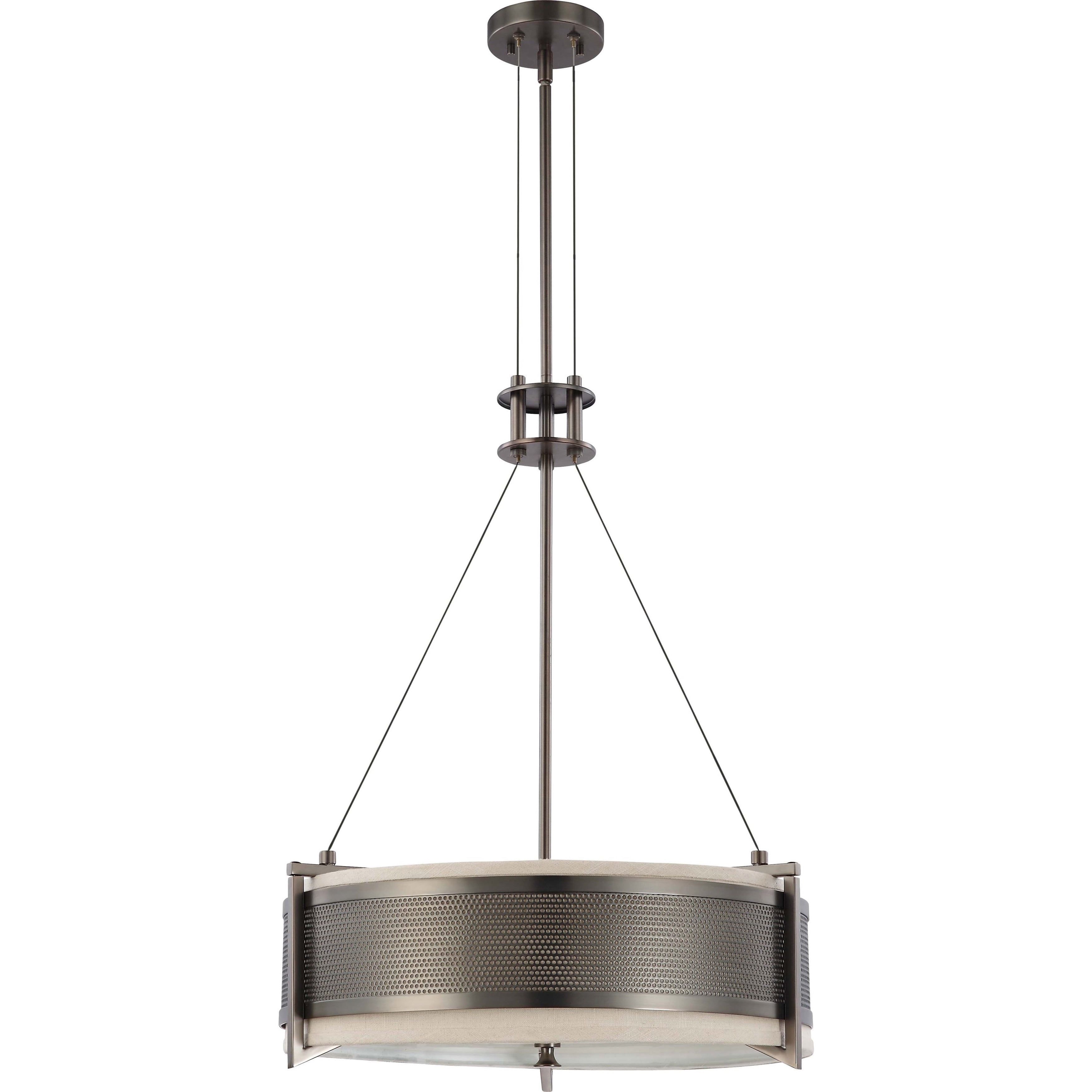 Bronze and Khaki Drum Pendant Light with Glass Diffuser