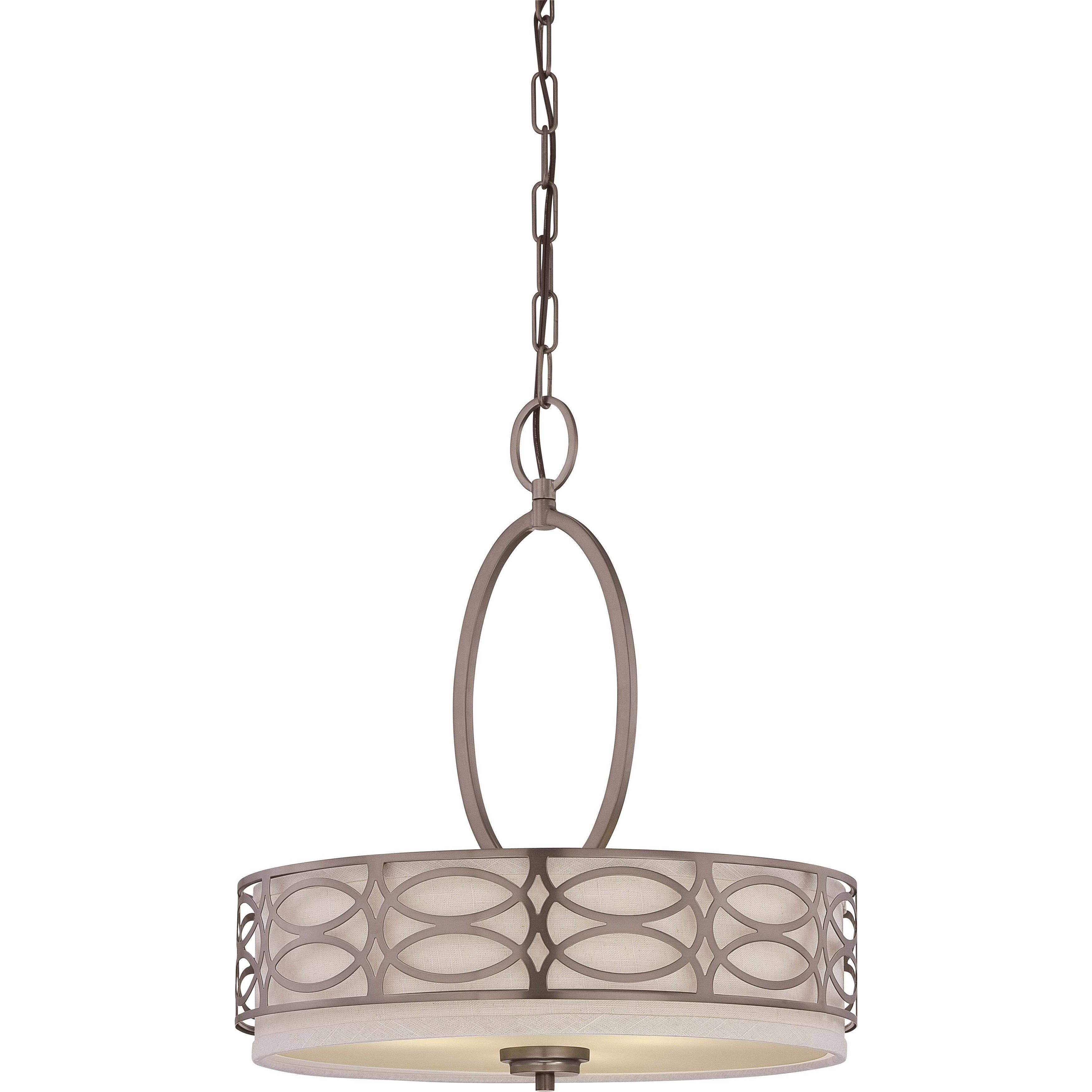 Harlow Hazel Bronze 3-Light Pendant with Khaki Fabric Shade