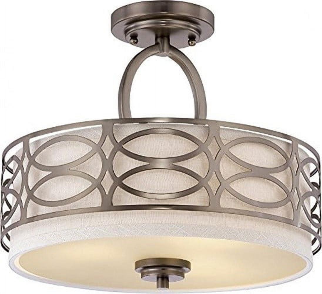 Harlow 12" Bronze and Glass Semi-Flush Light with Khaki Shade