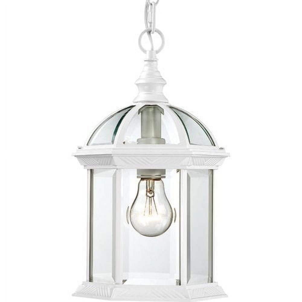 Elegant Boxwood 14" White Outdoor Hanging Lantern with Clear Beveled Glass