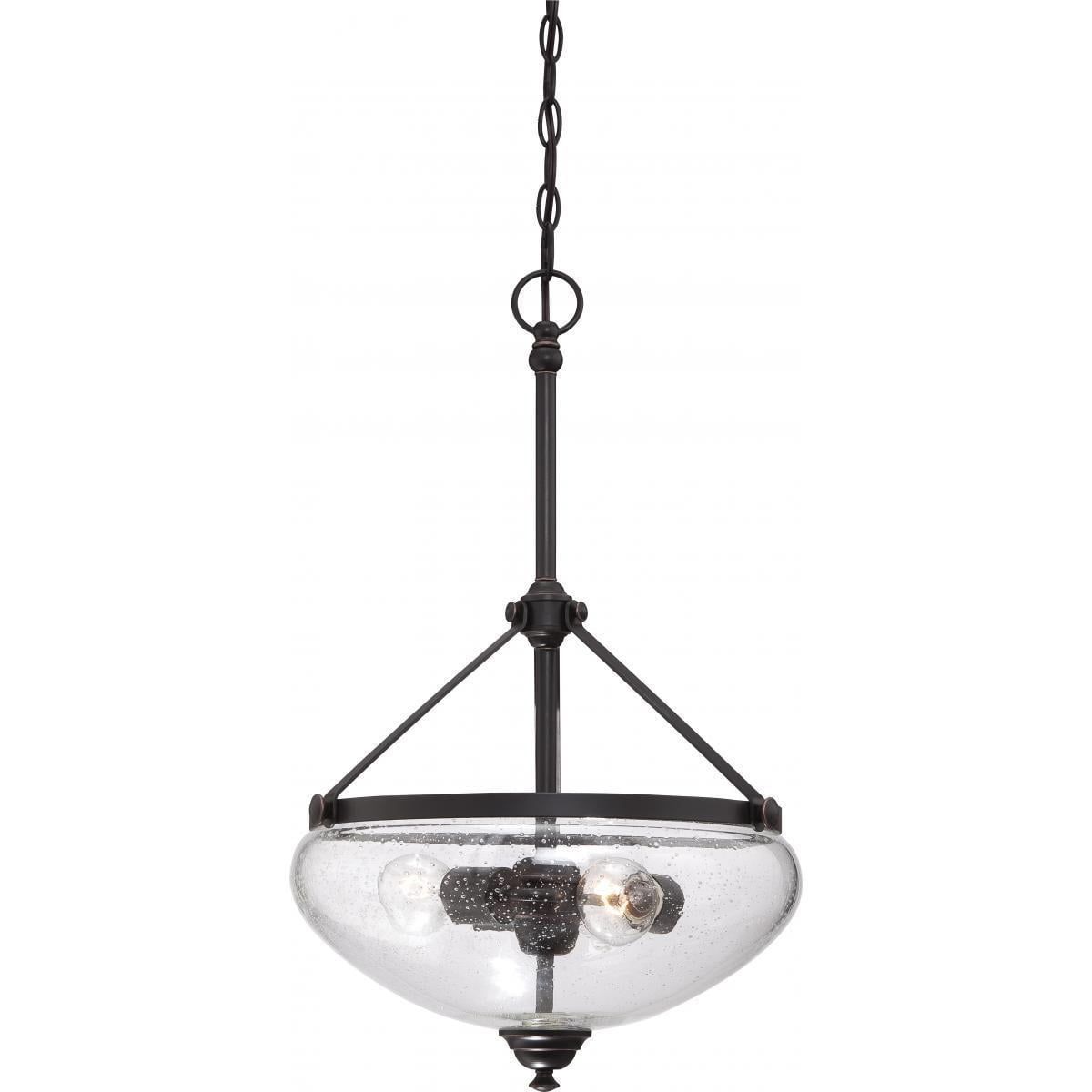 Laurel 3-Light Sudbury Bronze Pendant with Clear Seeded Glass