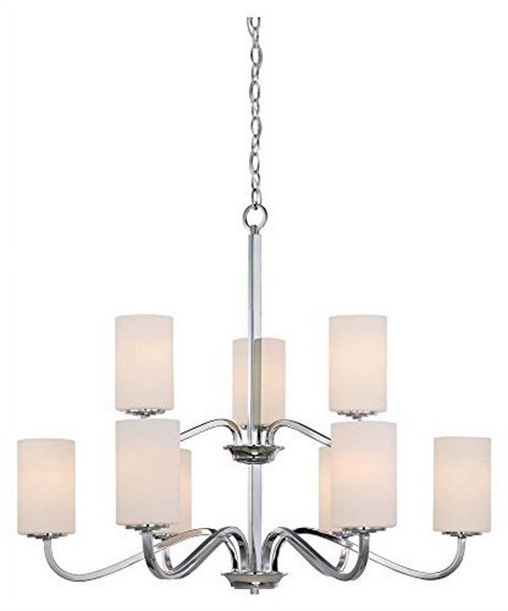 Polished Nickel 9-Light Two-Tier Chandelier with Gray Shades