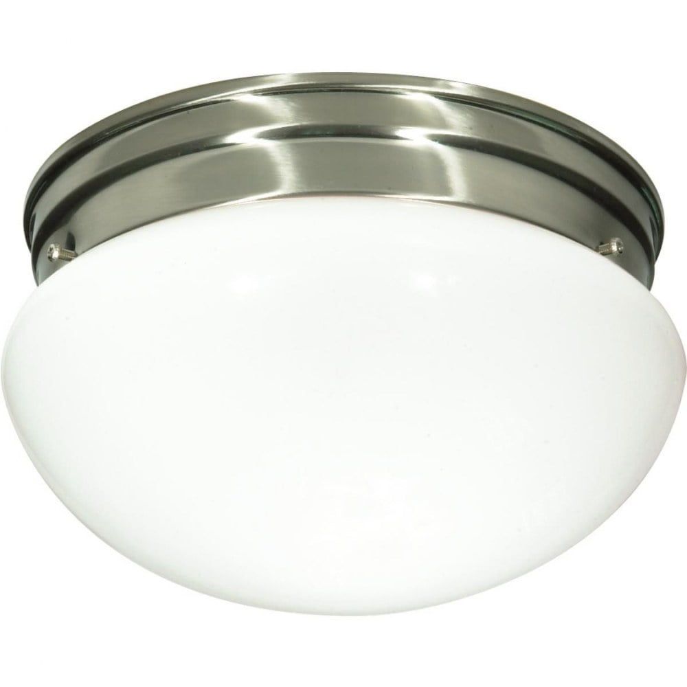 Brushed Nickel and White Glass Flush Mount Ceiling Light